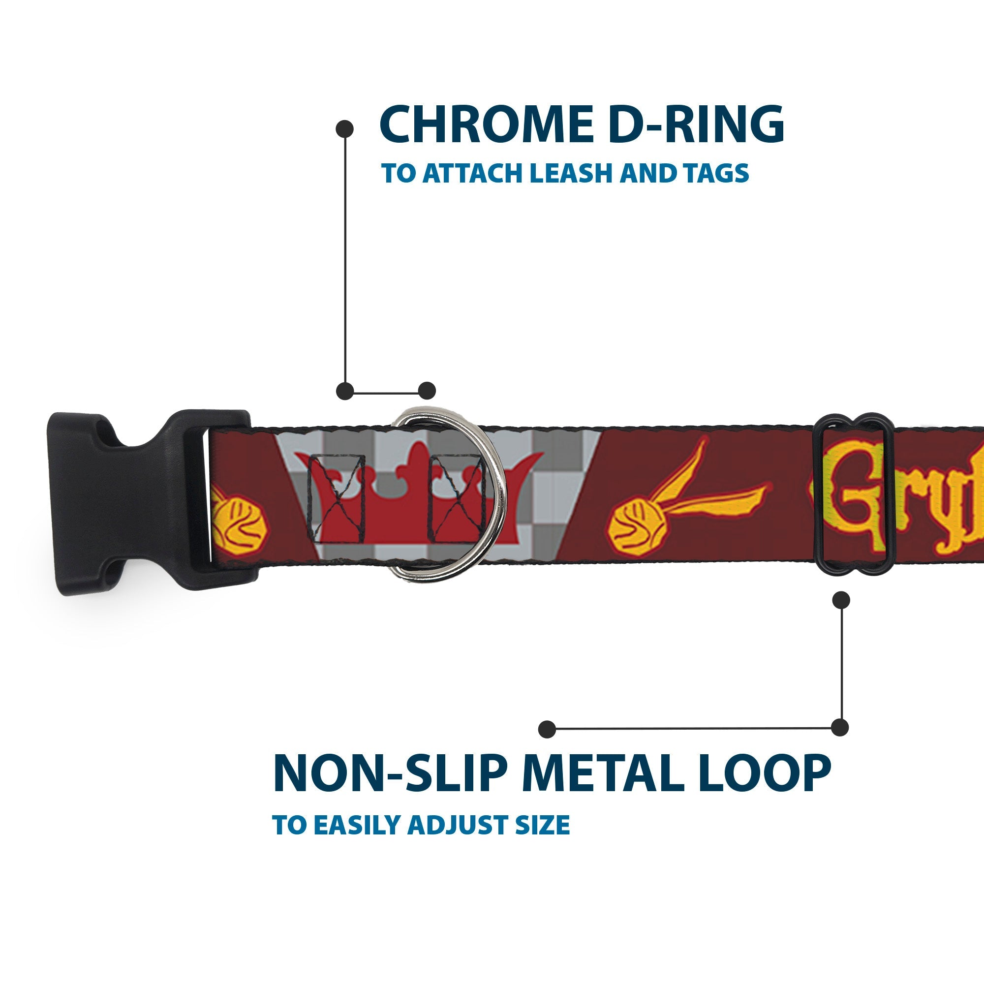 Plastic Clip Collar - Harry Potter GRYFFINDOR/Quiditch Ball/Crown Burgundy Red/Golds/Grays