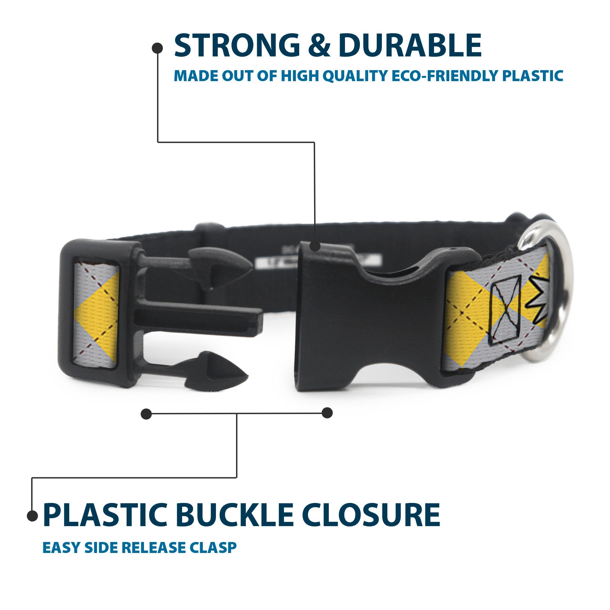 Plastic Clip Collar - Harry Potter HUFFLEPUFF/Stars Argyle Plaid Gray/Gold/Browns