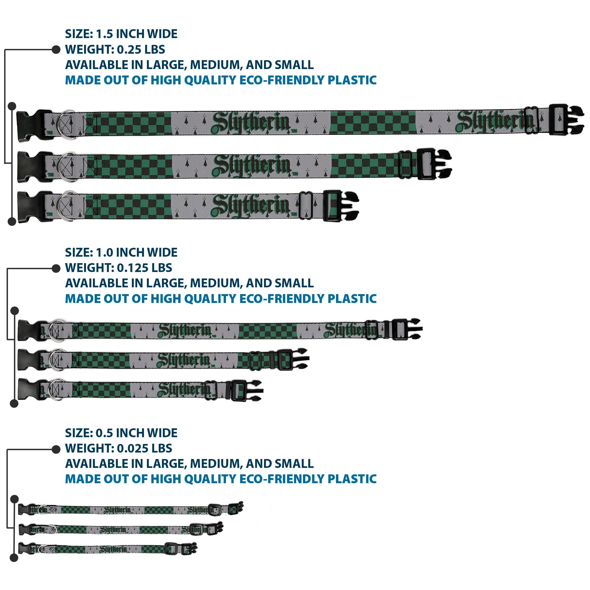Plastic Clip Collar - Harry Potter SLYTHERIN/Checker Blocks Grays/Greens