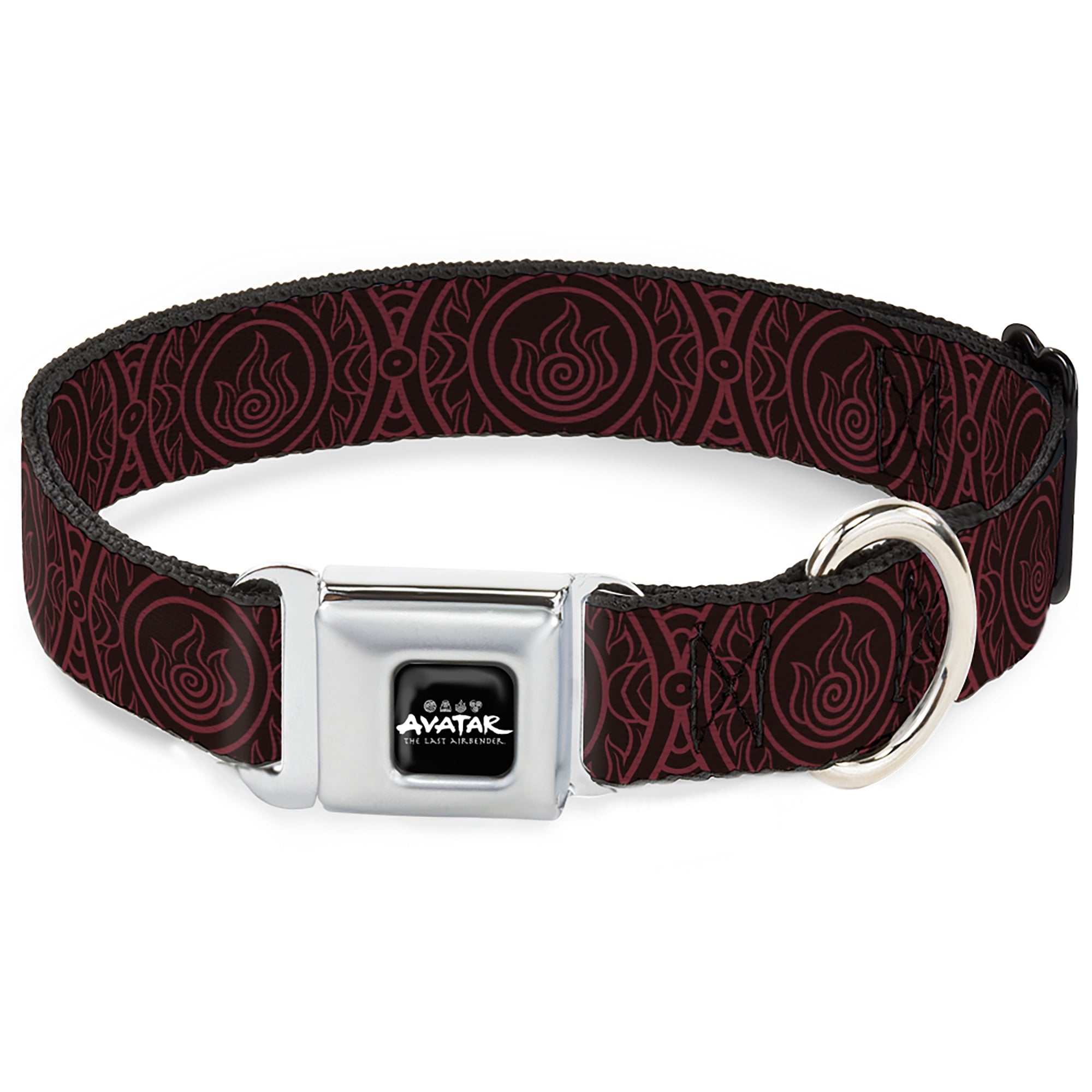 AVATAR LAST AIRBENDER Title Logo Full Color Black/White Seatbelt Buckle Collar - Avatar Last Airbender Fire Element Symbol Black/Red