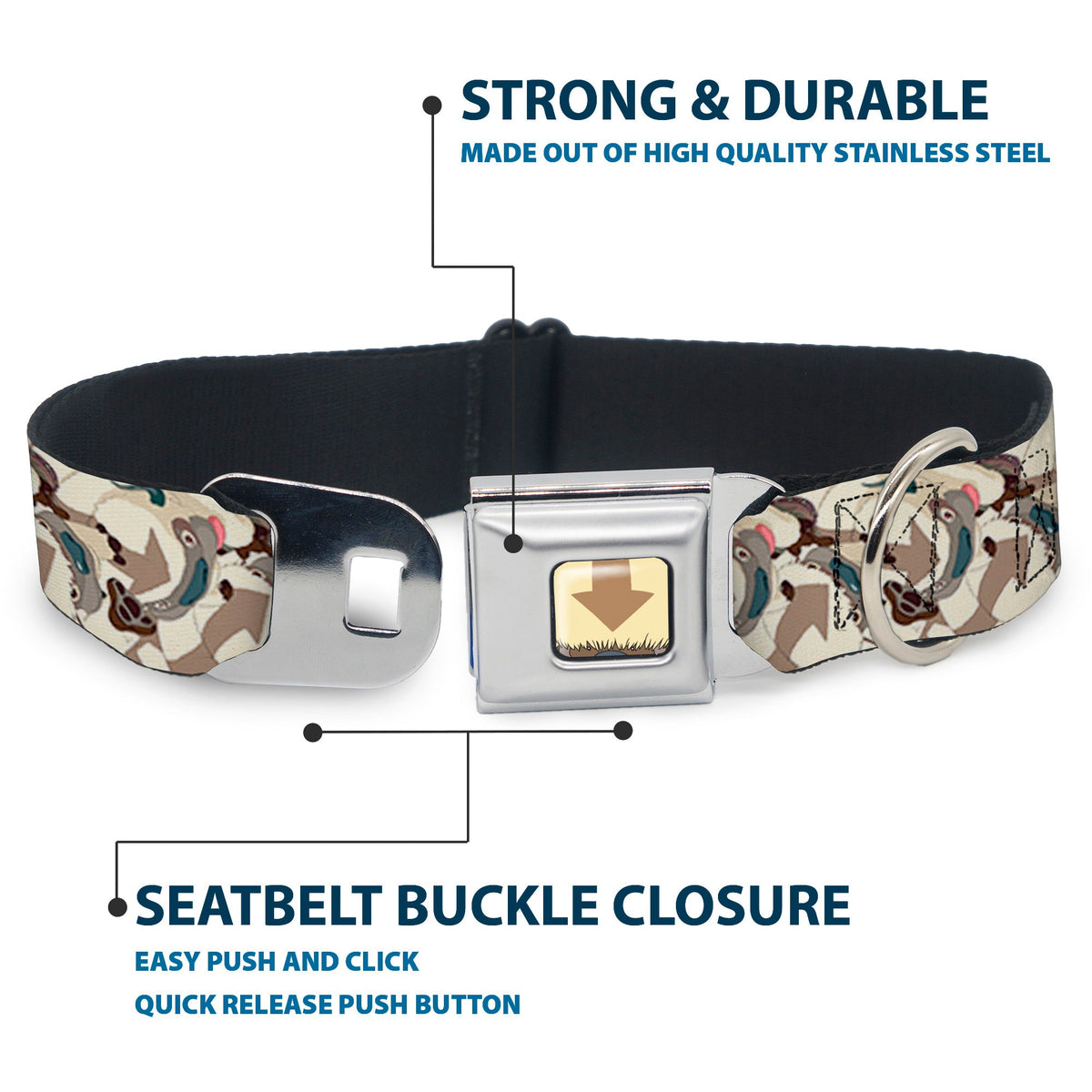Avatar the Last Airbender Appa Face CLOSE-UP Full Color Seatbelt Buckle Collar - Avatar the Last Airbender Appa Pose Stacked
