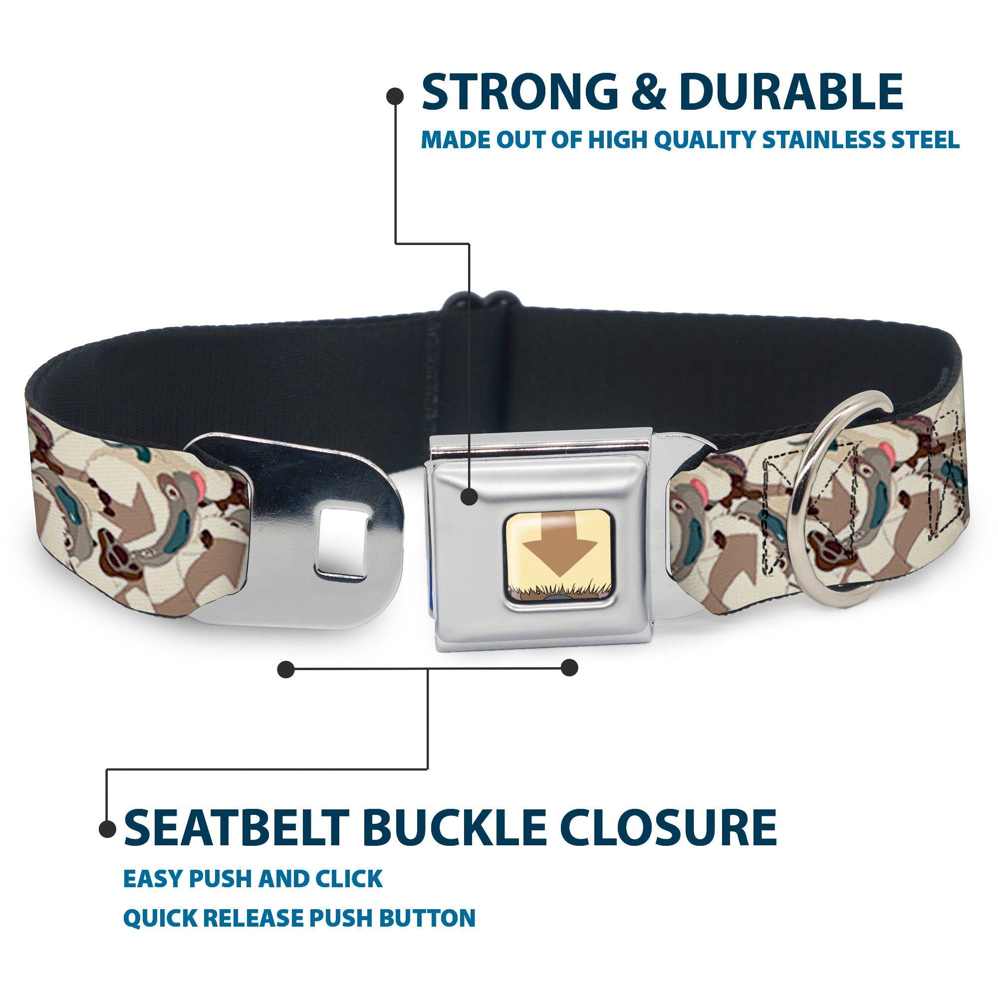 Avatar the Last Airbender Appa Face CLOSE-UP Full Color Seatbelt Buckle Collar - Avatar the Last Airbender Appa Pose Stacked