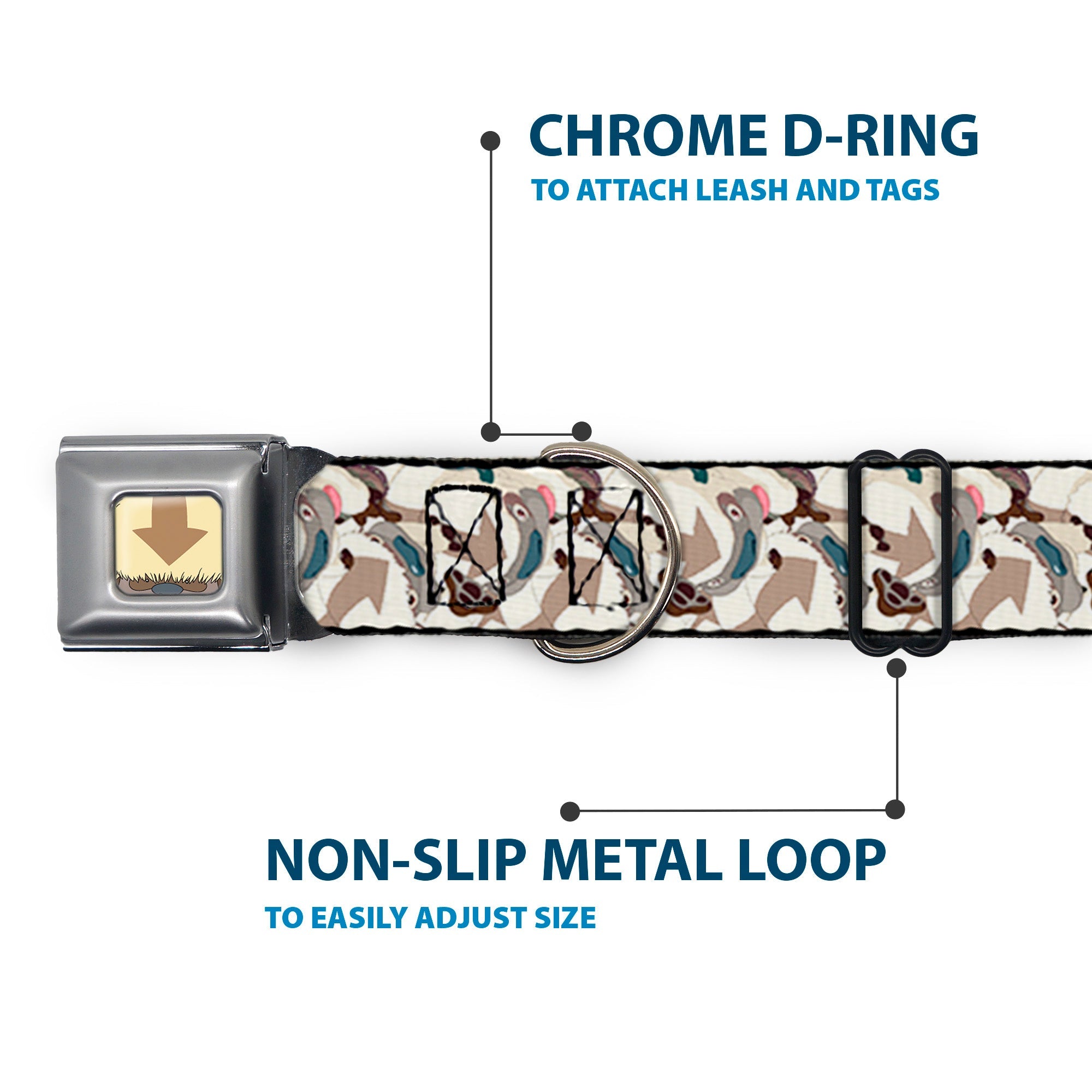 Avatar the Last Airbender Appa Face CLOSE-UP Full Color Seatbelt Buckle Collar - Avatar the Last Airbender Appa Pose Stacked