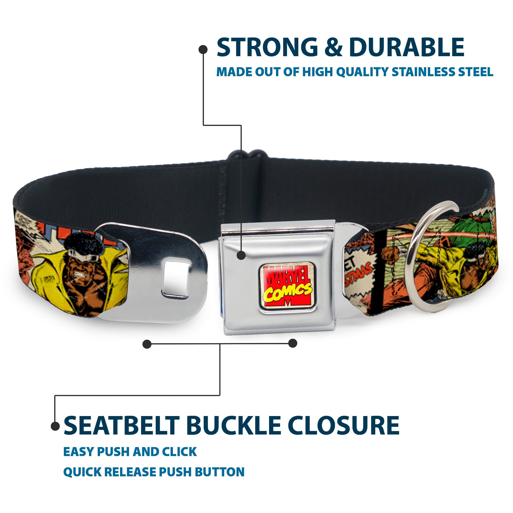 Marvel Comics Logo Full Color Seatbelt Buckle Collar - 5-Classic Luke Cage Comic Scene Blocks