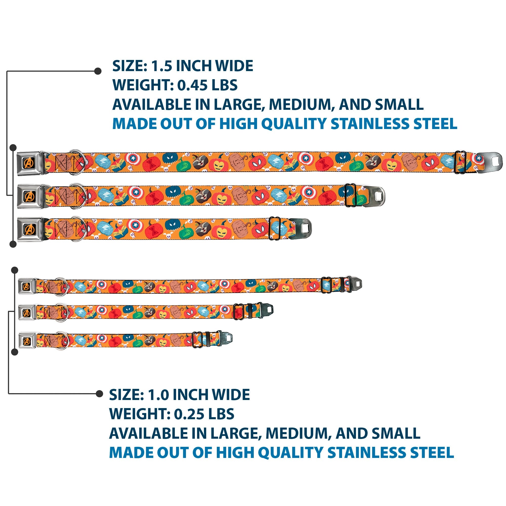 Avengers A Logo Full Color Black/Orange Seatbelt Buckle Collar - Marvel 9-Avengers Halloween Jack-O-Lantern Pumpkin Icons Scattered Orange