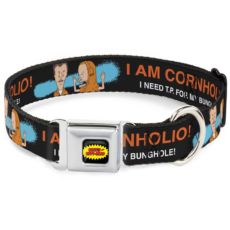 Buckle-Down Beavis And Butt-Head Title Logo Black/Yellow/Red & I Am Cornholio Pose Black/Orange/White Seatbelt Buckle Dog Collar