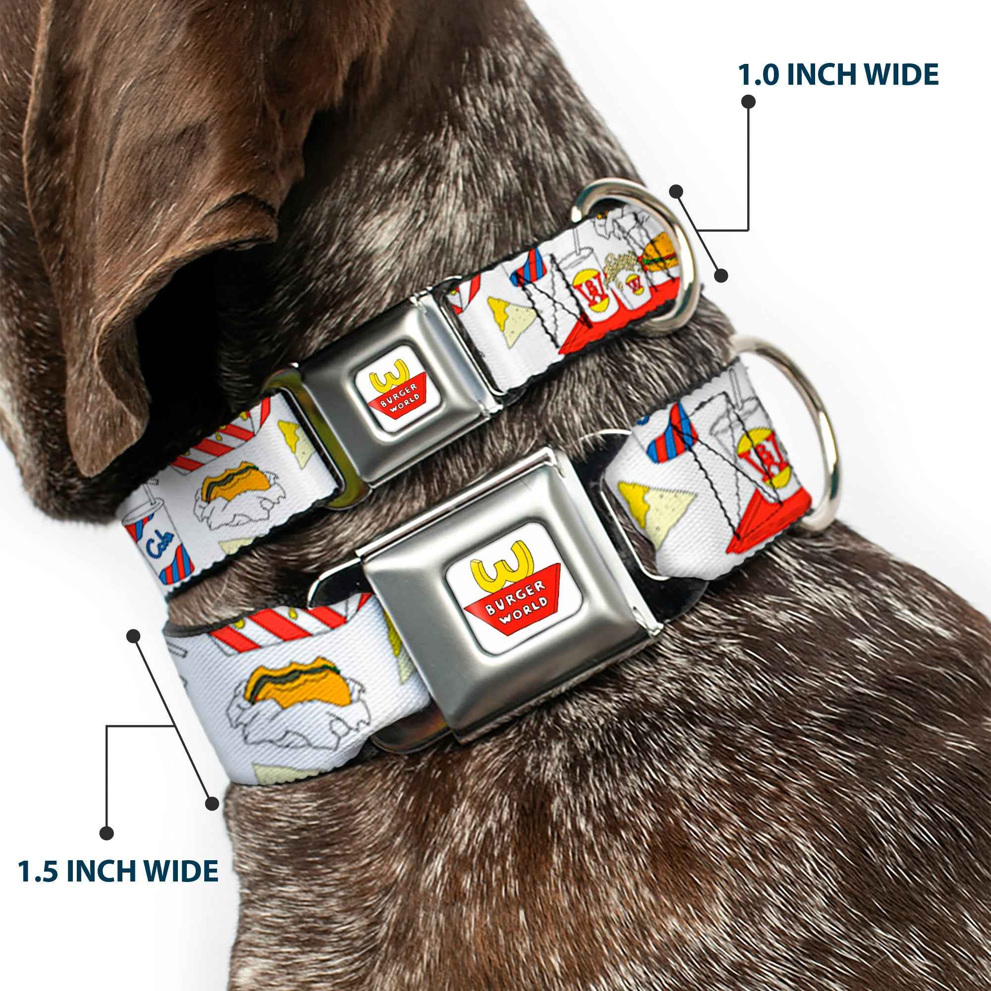 Buckle-Down Beavis and Butt-Head Burger World Logo Full Color White Seatbelt Buckle Dog Collar - Beavis And Butt-Head Burger World Icons Collage White