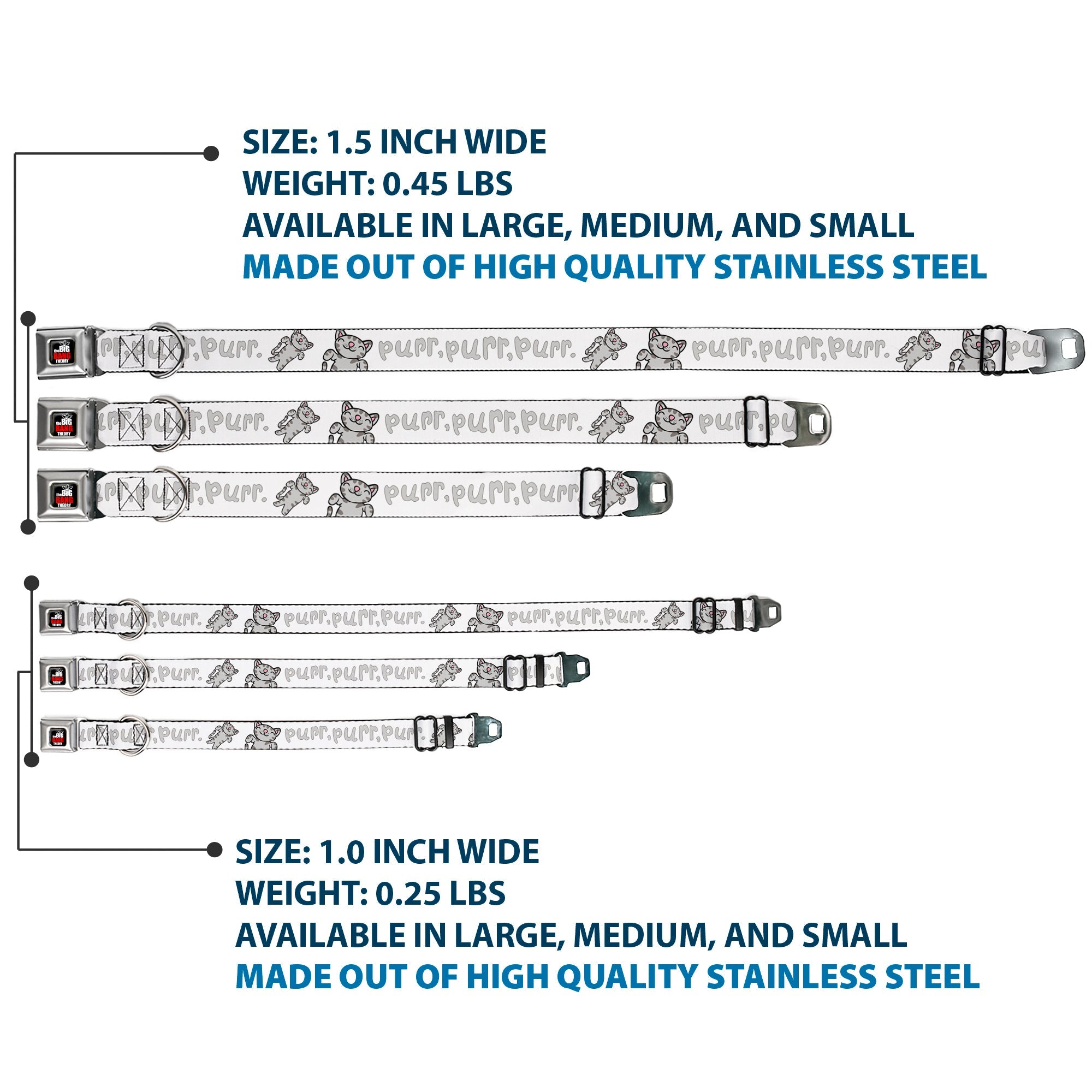 THE BIG BANG THEORY Full Color Black White Red Seatbelt Buckle Collar - Soft Kitty PURR, PURR, PURR