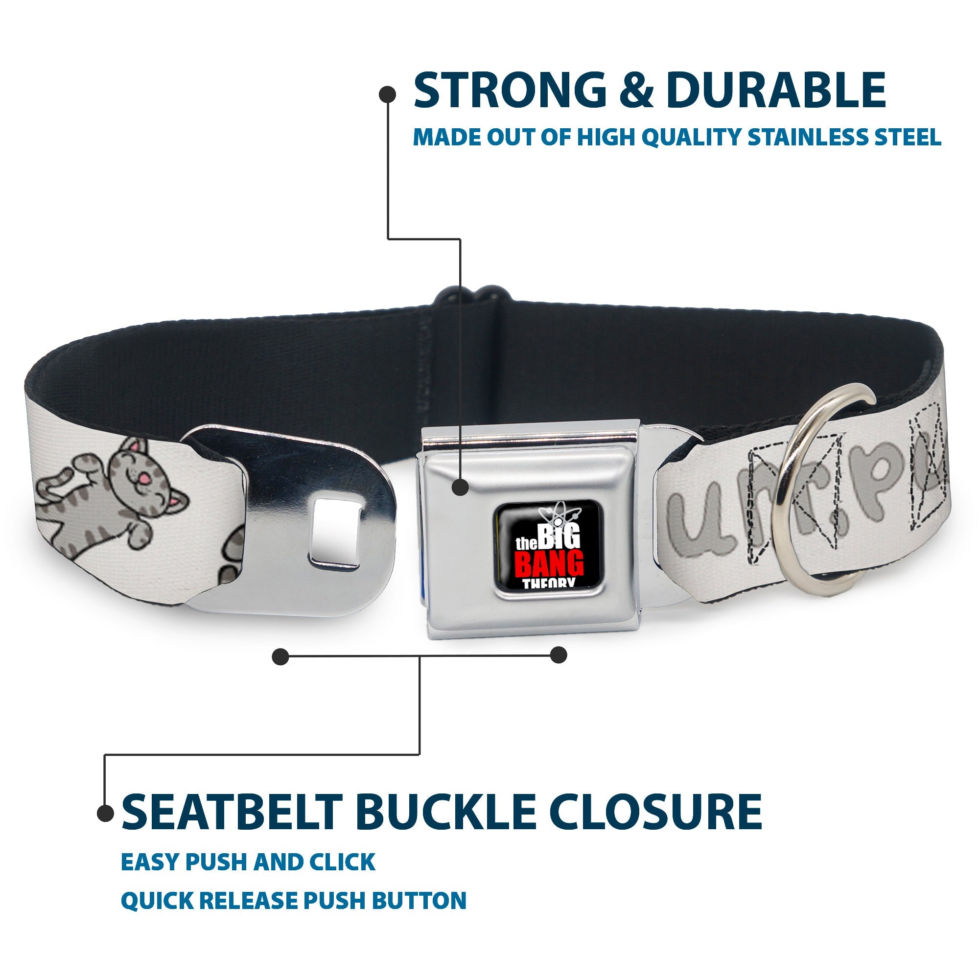 THE BIG BANG THEORY Full Color Black White Red Seatbelt Buckle Collar - Soft Kitty PURR, PURR, PURR