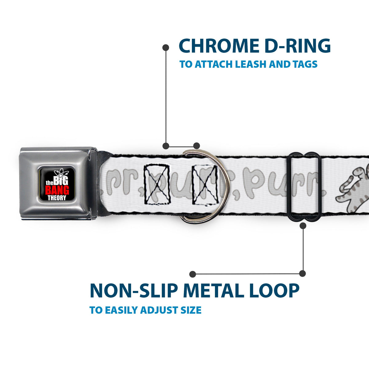 THE BIG BANG THEORY Full Color Black White Red Seatbelt Buckle Collar - Soft Kitty PURR, PURR, PURR