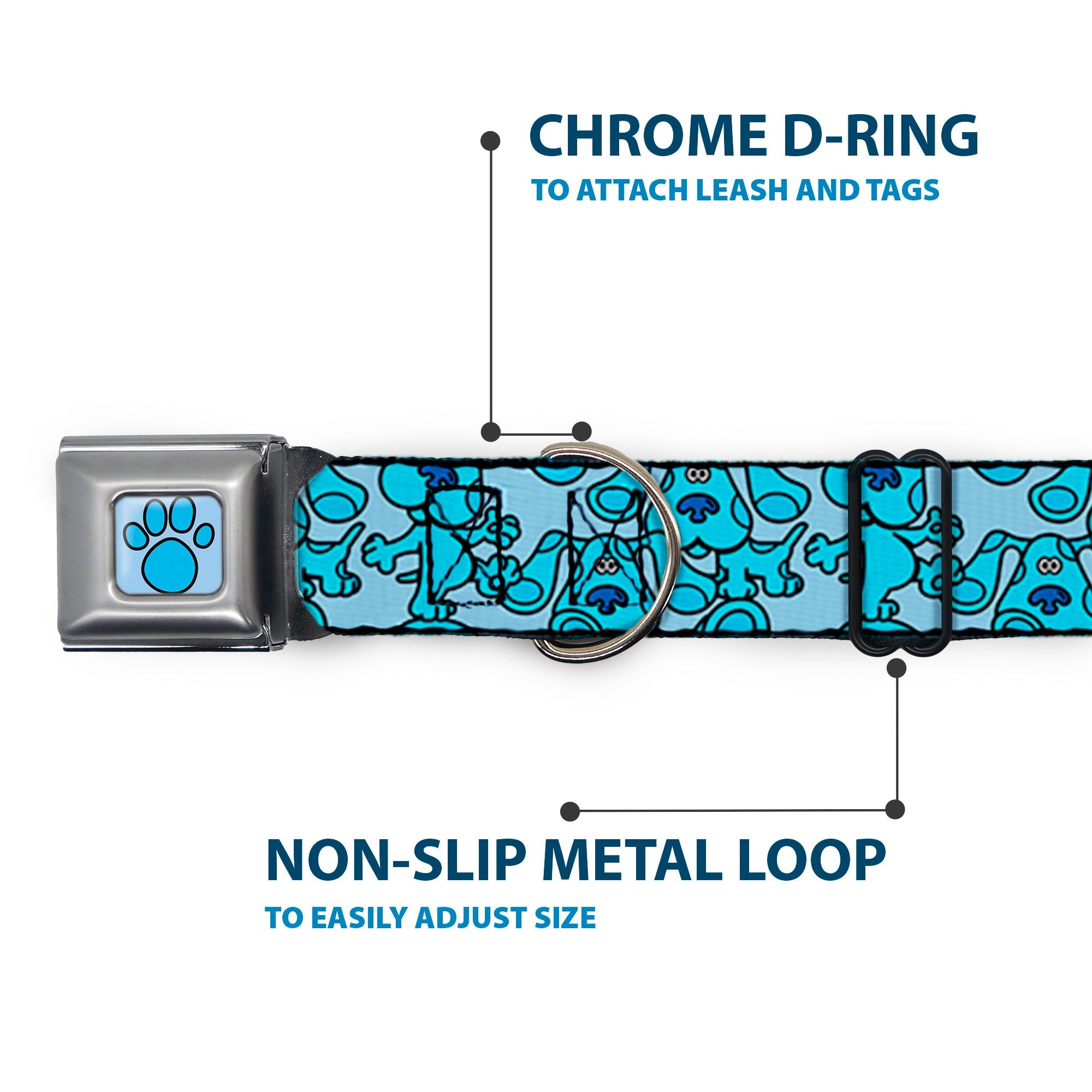 Blues Clues Paw Full Color Blues Seatbelt Buckle Collar - Blues Clues Blue Poses Scattered Blues