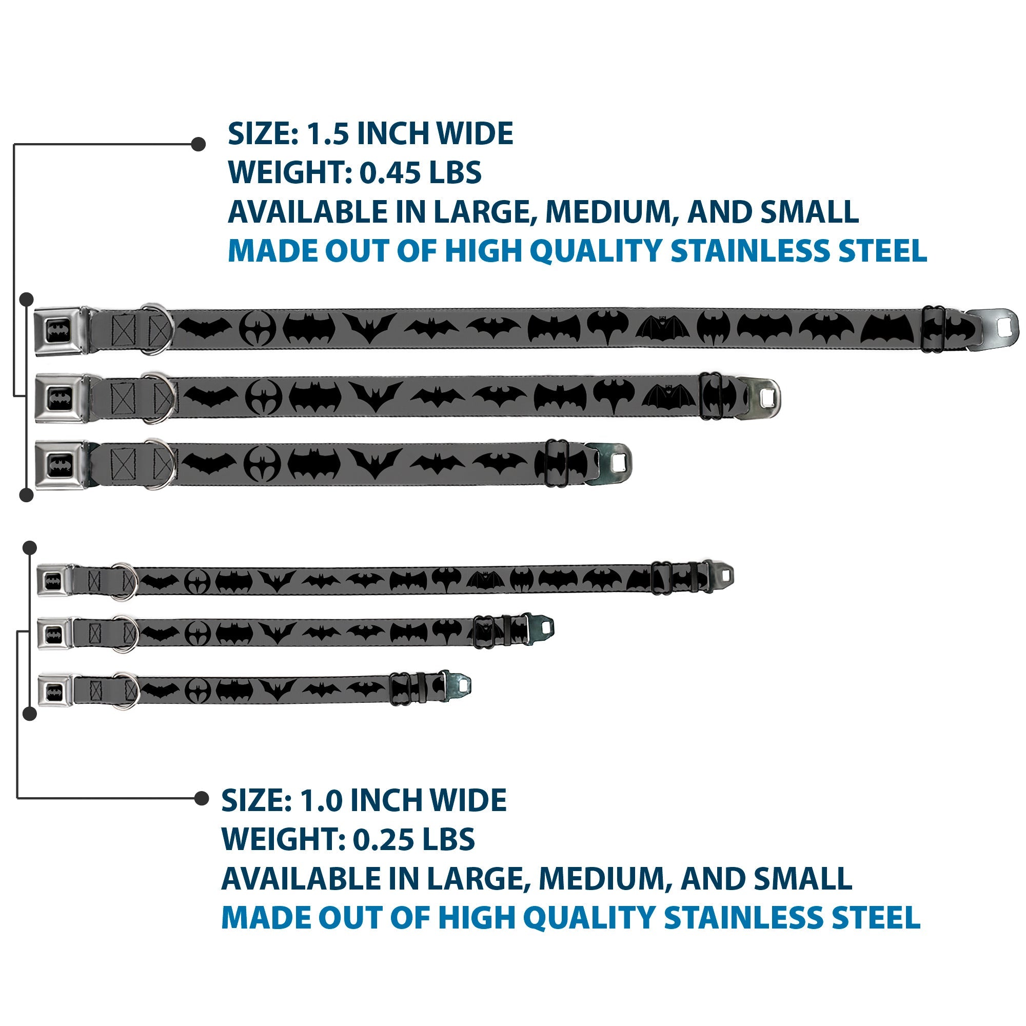 Batman Black/Silver Seatbelt Buckle Collar - Bat Logo Transitions Gray/Black