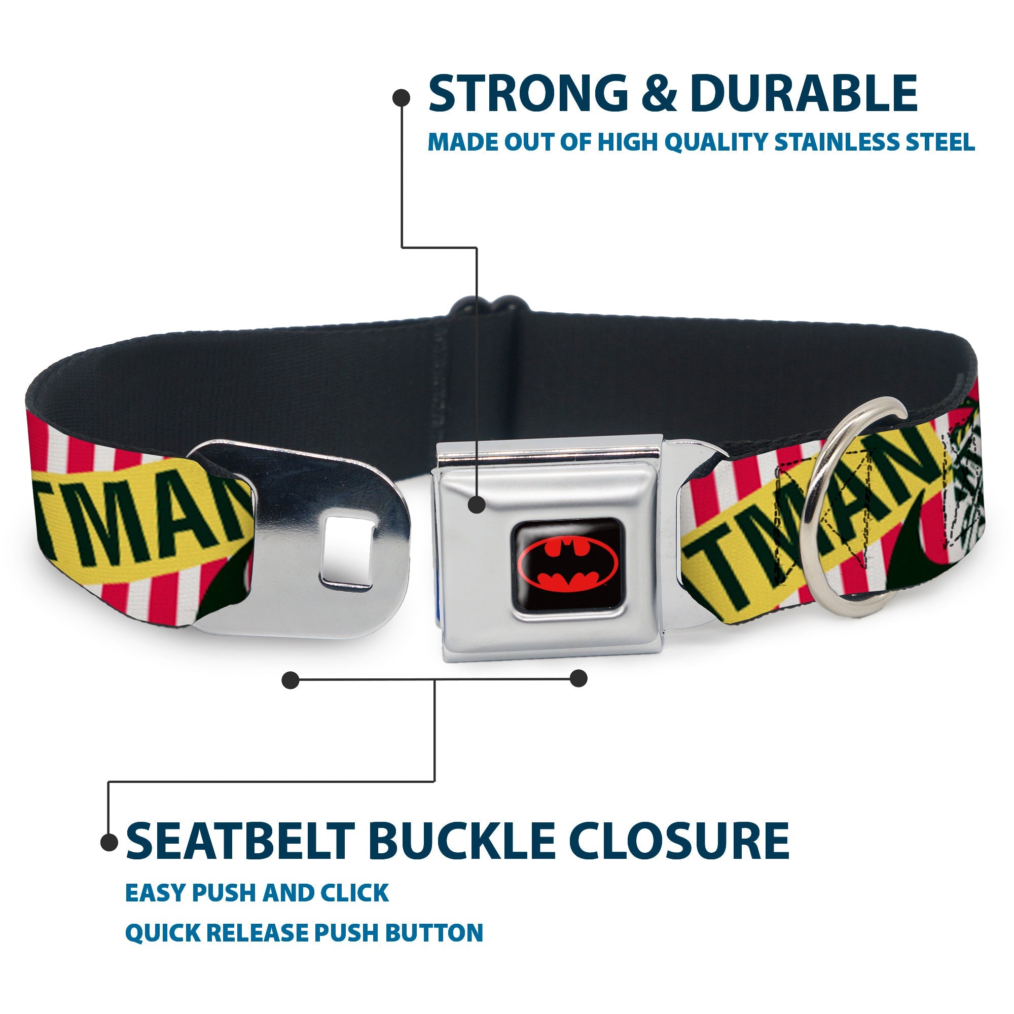 Batman Full Color Black Yellow Seatbelt Buckle Collar - Batman Caped Crusader