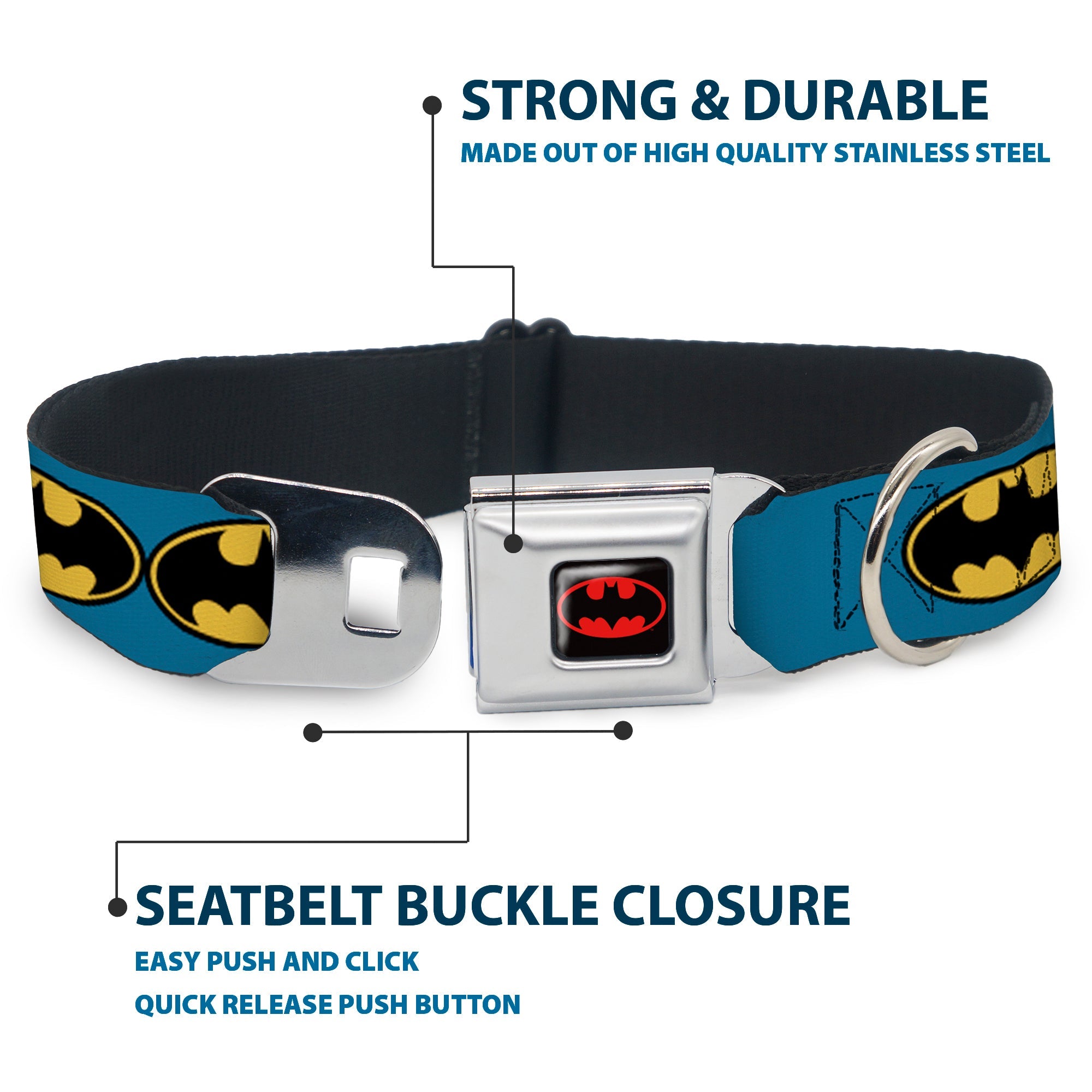Batman Full Color Black Yellow Seatbelt Buckle Collar - Bat Signal-3 Blue/Black/Yellow