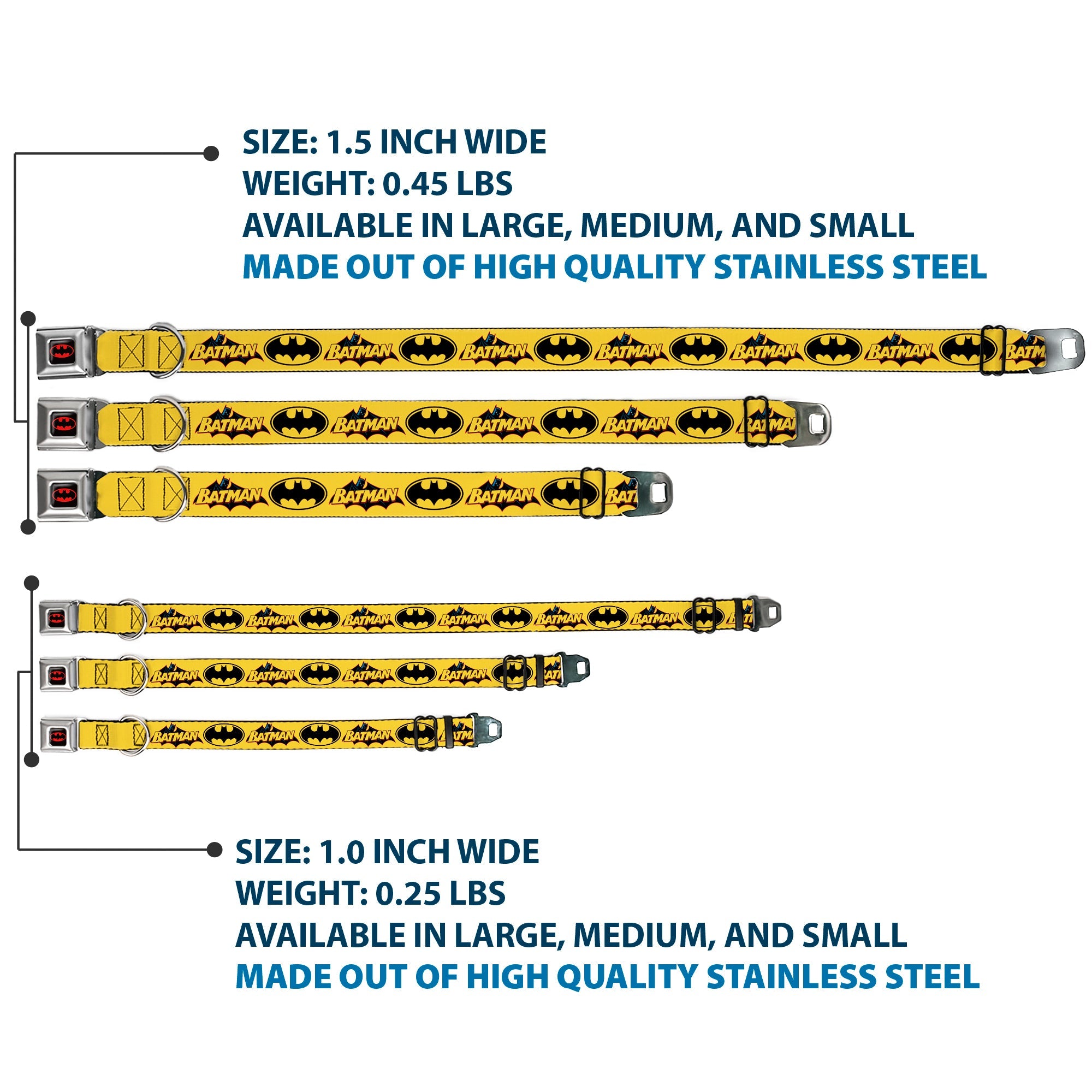 Batman Full Color Black Yellow Seatbelt Buckle Collar - Vintage Batman Logo & Bat Signal-3 Yellow