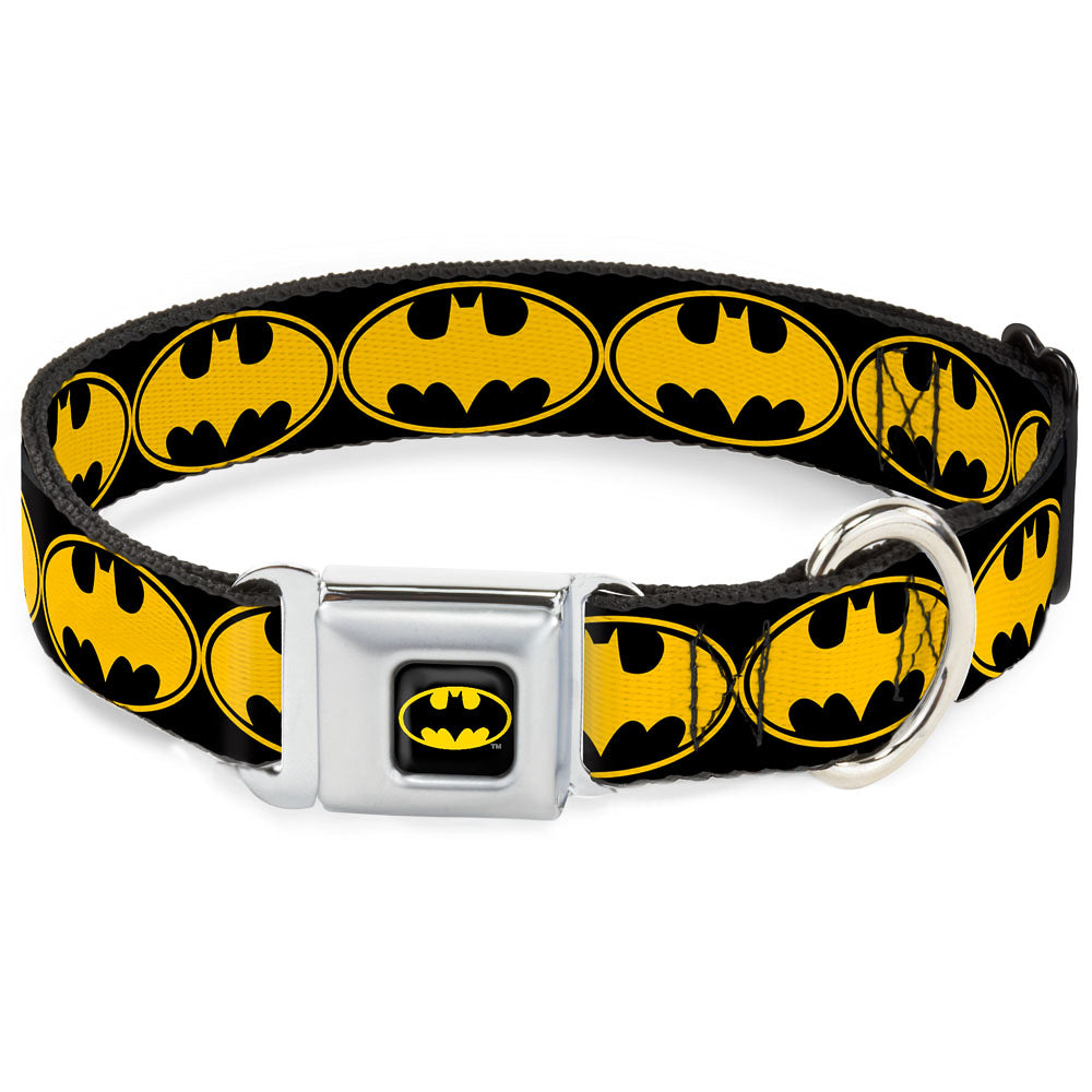 Batman Full Color Black Yellow Seatbelt Buckle Collar - Bat Signal-3 Black/Yellow/Black