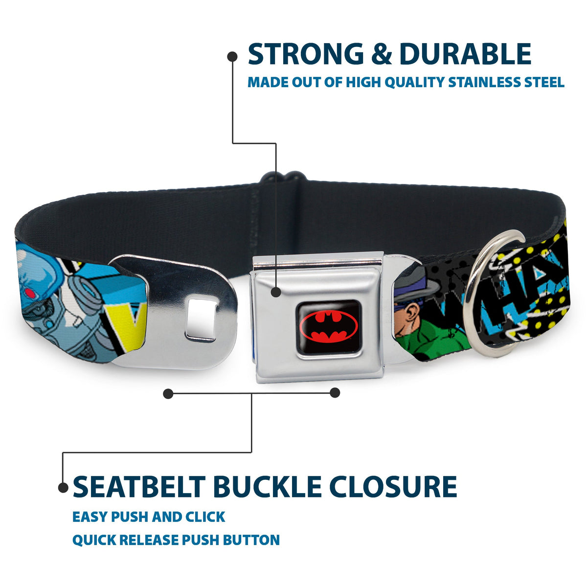 Batman Full Color Black Yellow Seatbelt Buckle Collar - Batman & Villains1
