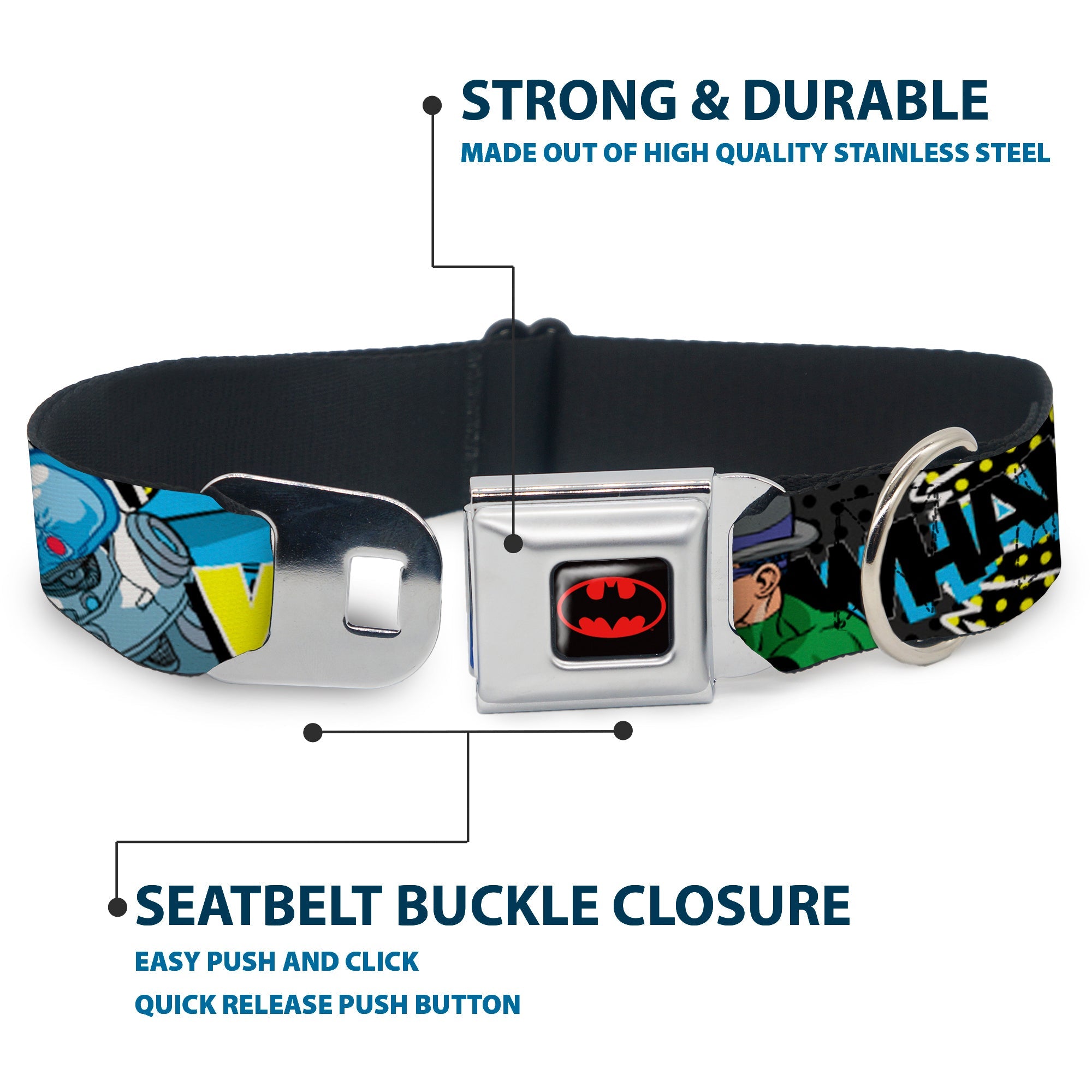 Batman Full Color Black Yellow Seatbelt Buckle Collar - Batman & Villains1