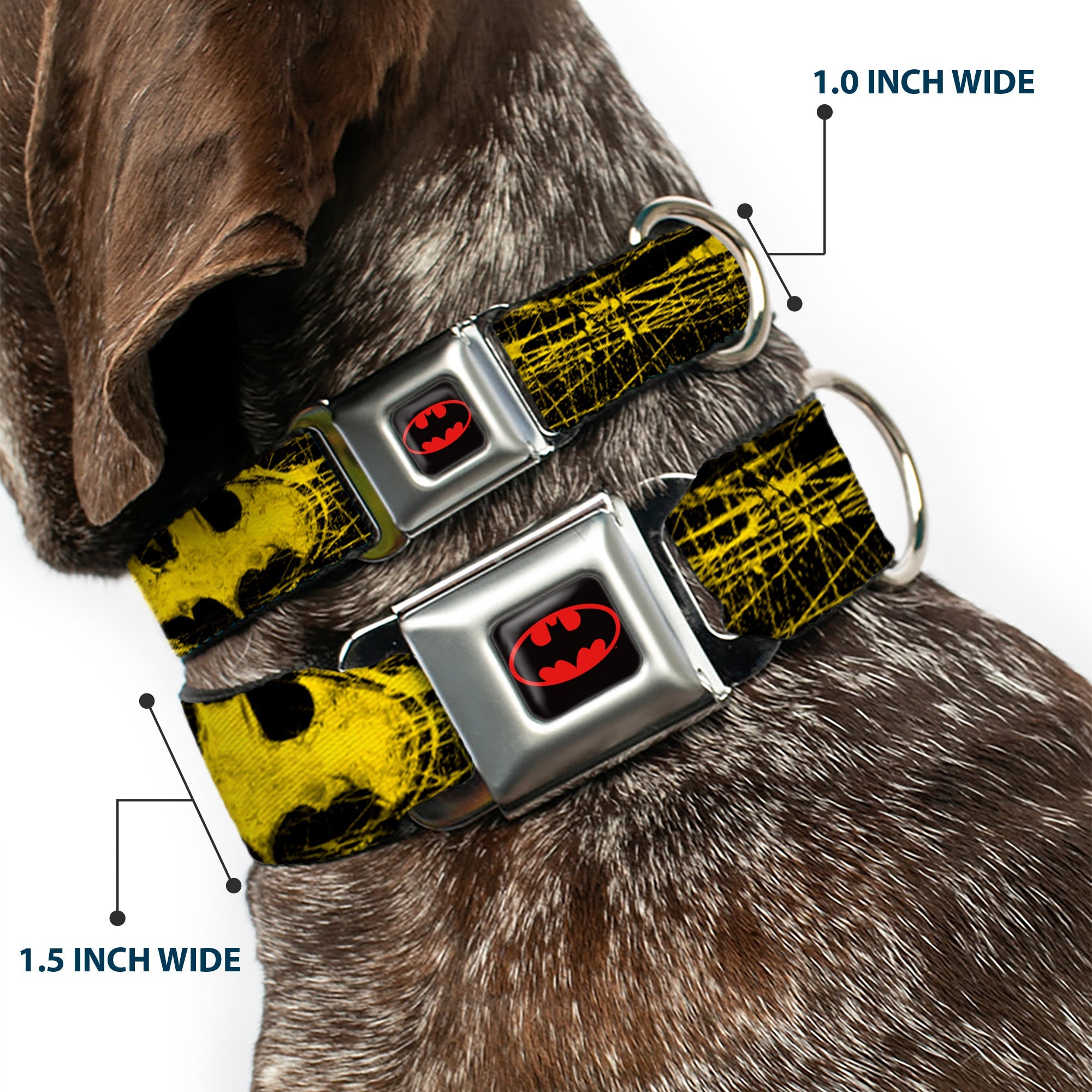 Batman Full Color Black Yellow Seatbelt Buckle Collar - Batman Shield CLOSE-UP Sketch Black/Yellow