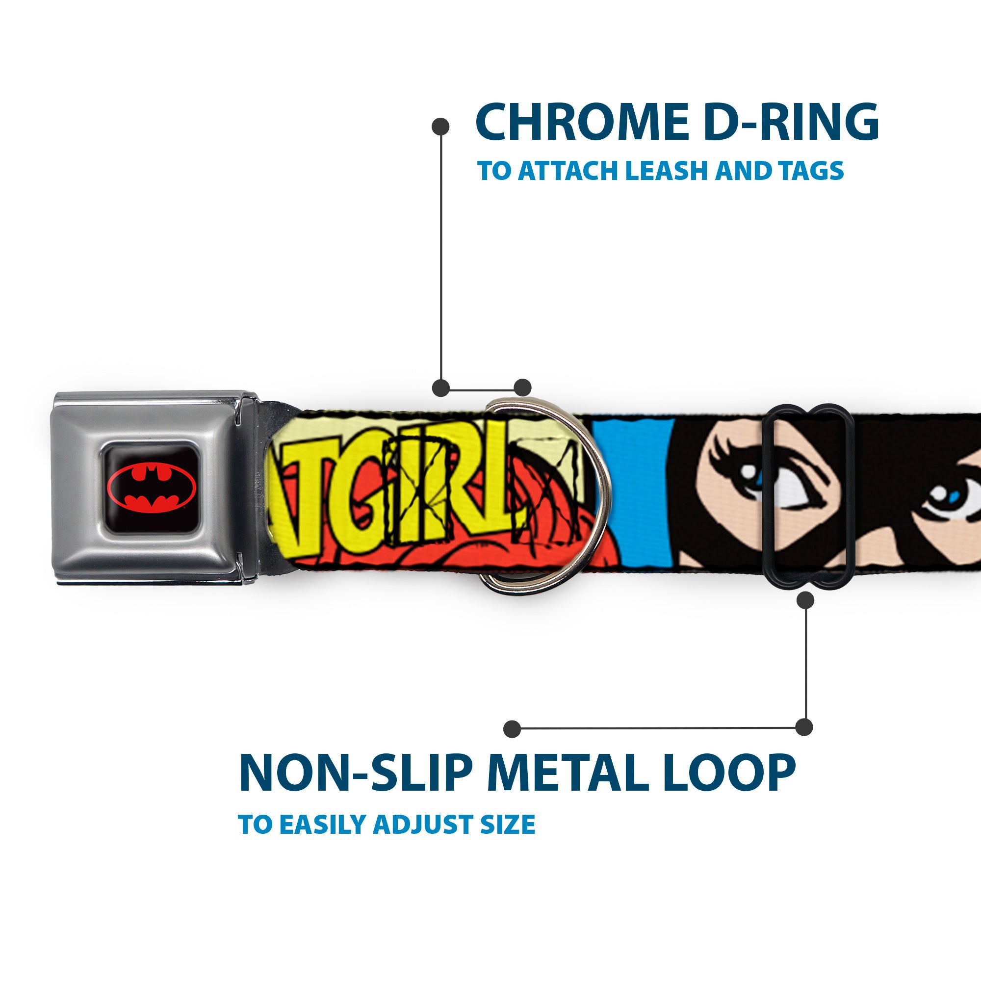 Batman Full Color Black Yellow Seatbelt Buckle Collar - BATGIRL in Action w/Face CLOSE-UP