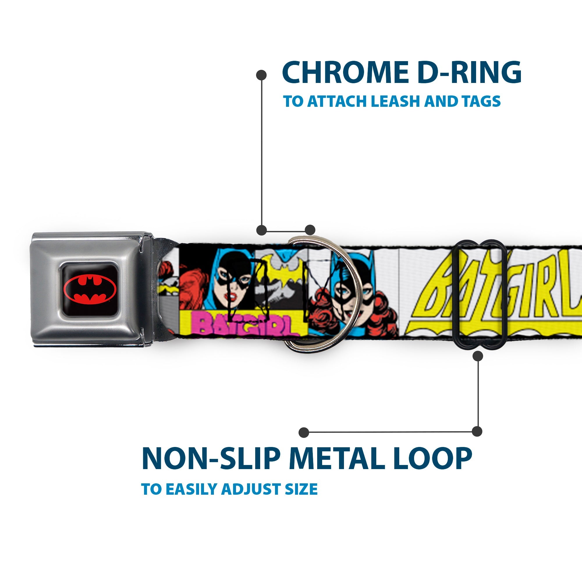 Batman Full Color Black Yellow Seatbelt Buckle Collar - BATGIRL Panels Yellow/Pink