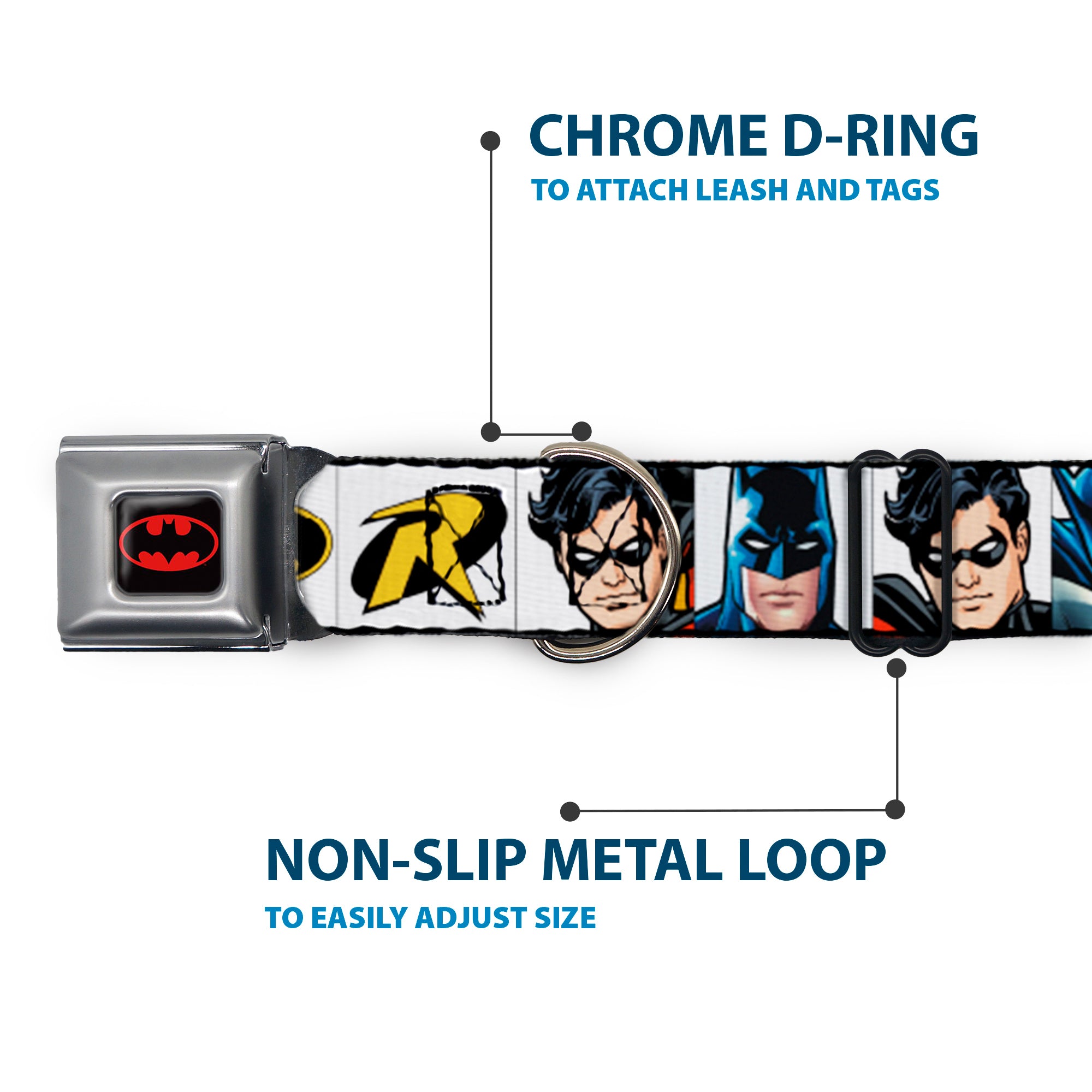 Batman Full Color Black Yellow Seatbelt Buckle Collar - Batman & Robin Blocks White