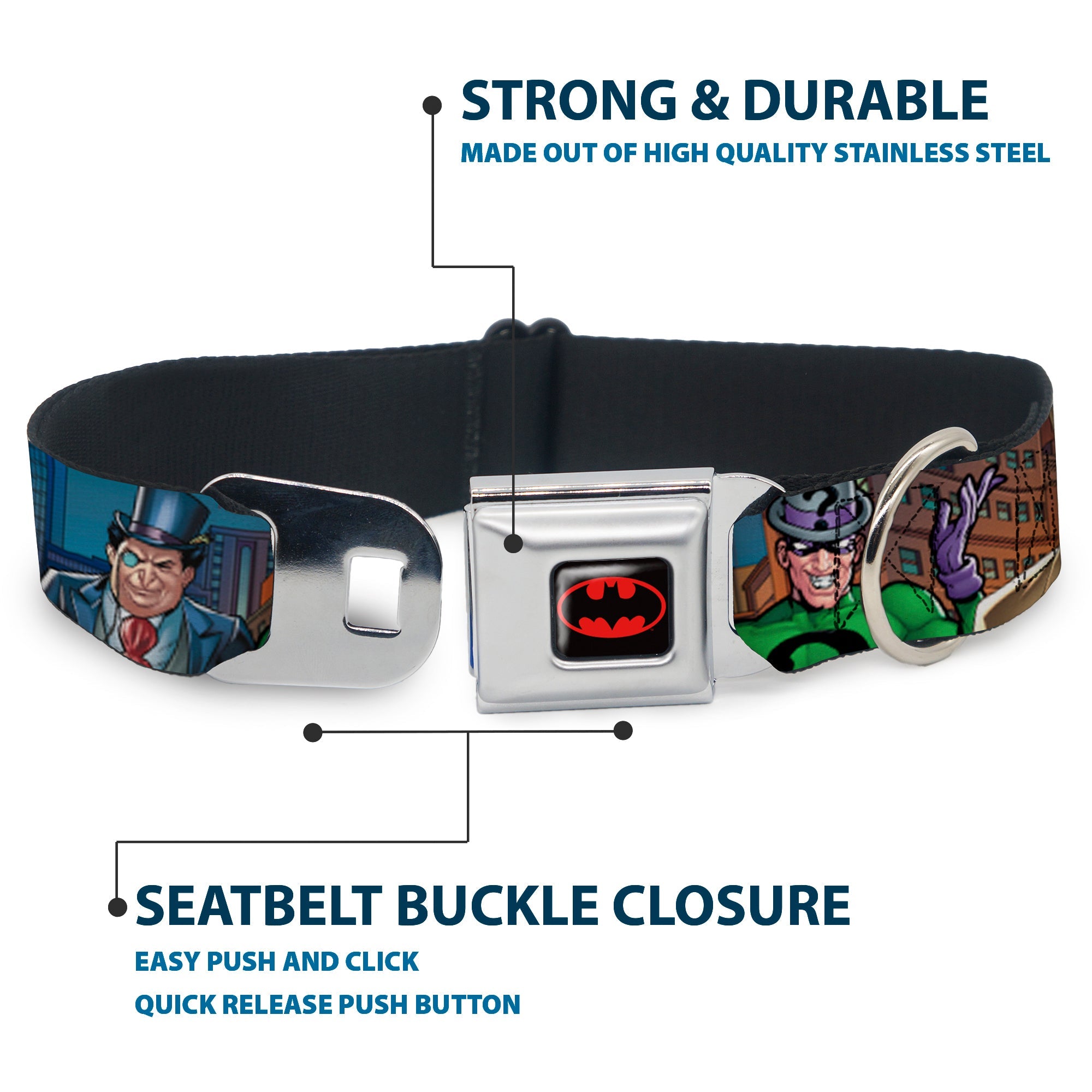 Batman Full Color Black Yellow Seatbelt Buckle Collar - BATMAN & Villains2/Cityscape