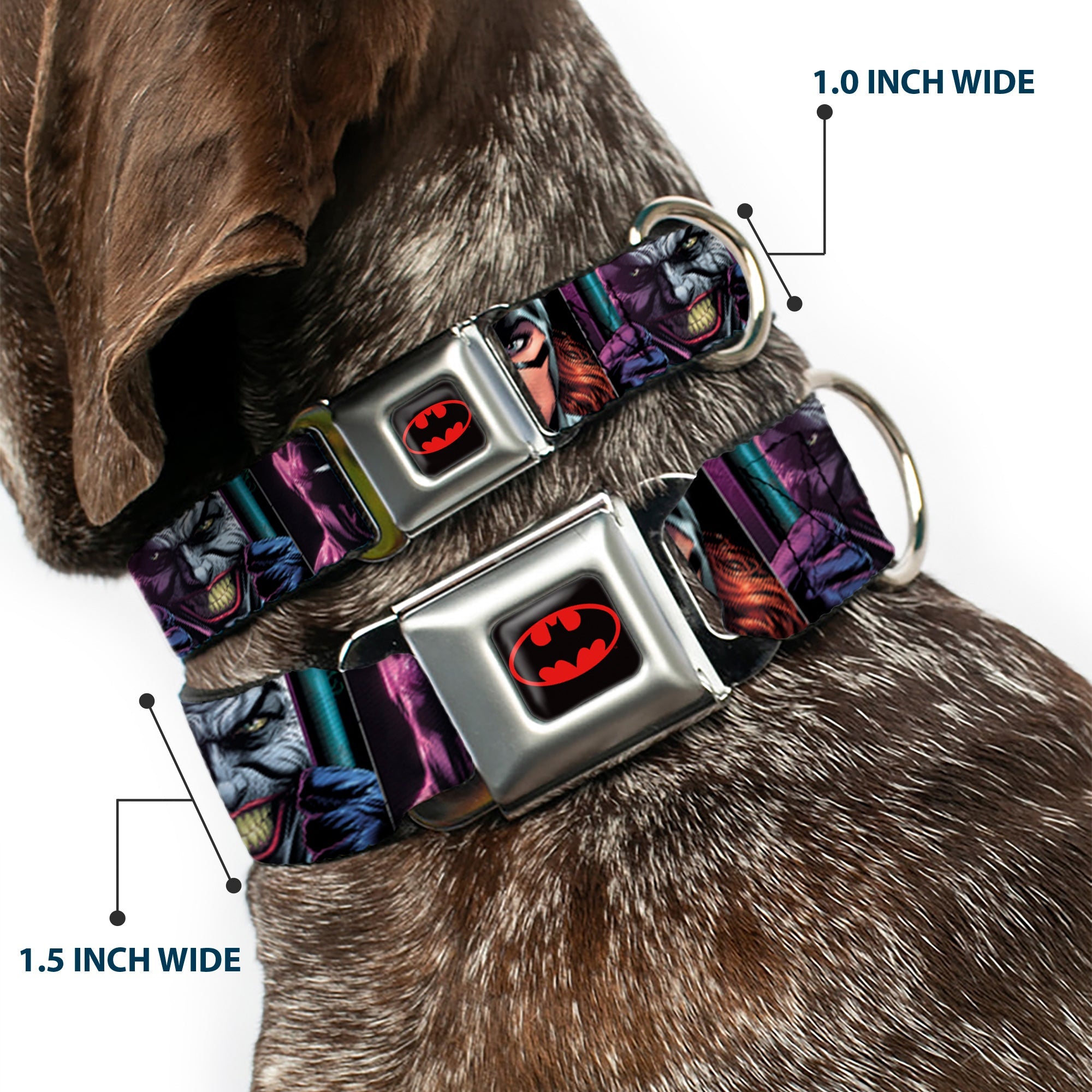 Batman Black/Yellow Seatbelt Buckle Collar - Batman Batgirl and Joker Comic Book Cover Face Close-Ups Black