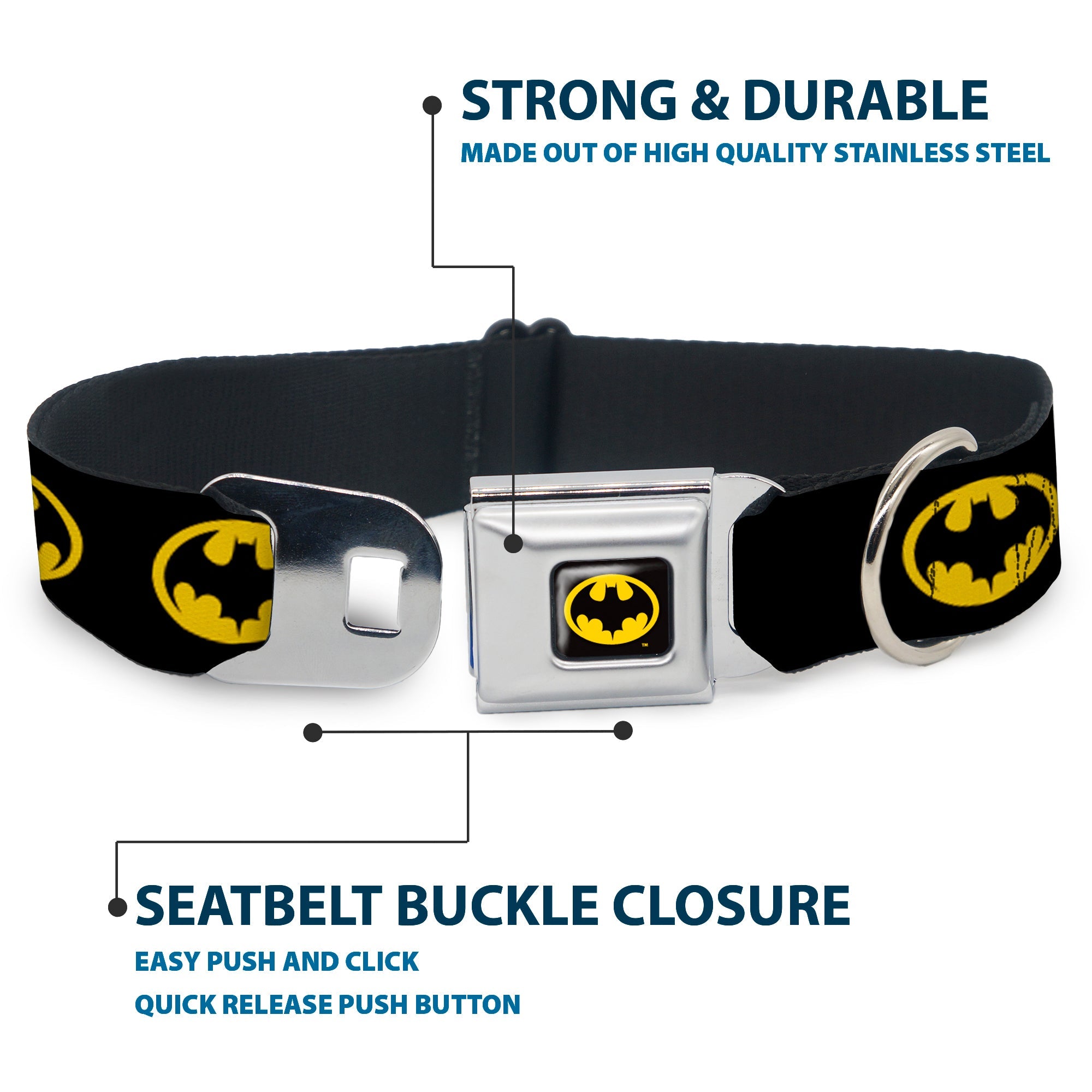 Batman 1989 Logo Full Color Black/Yellow Seatbelt Buckle Collar - Batman 1989 Logo Black/Yellow