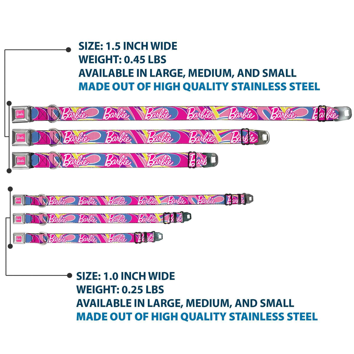 BARBIE Script Signature Full Color Hot Pink/White Seatbelt Buckle Collar - BARBIE Script Signature Logo Abstract Multi Color/White