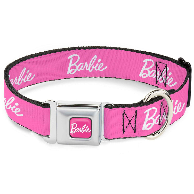 BARBIE Script Signature Full Color Pink/White Seatbelt Buckle Collar - BARBIE Script Signature Logo Pink/White
