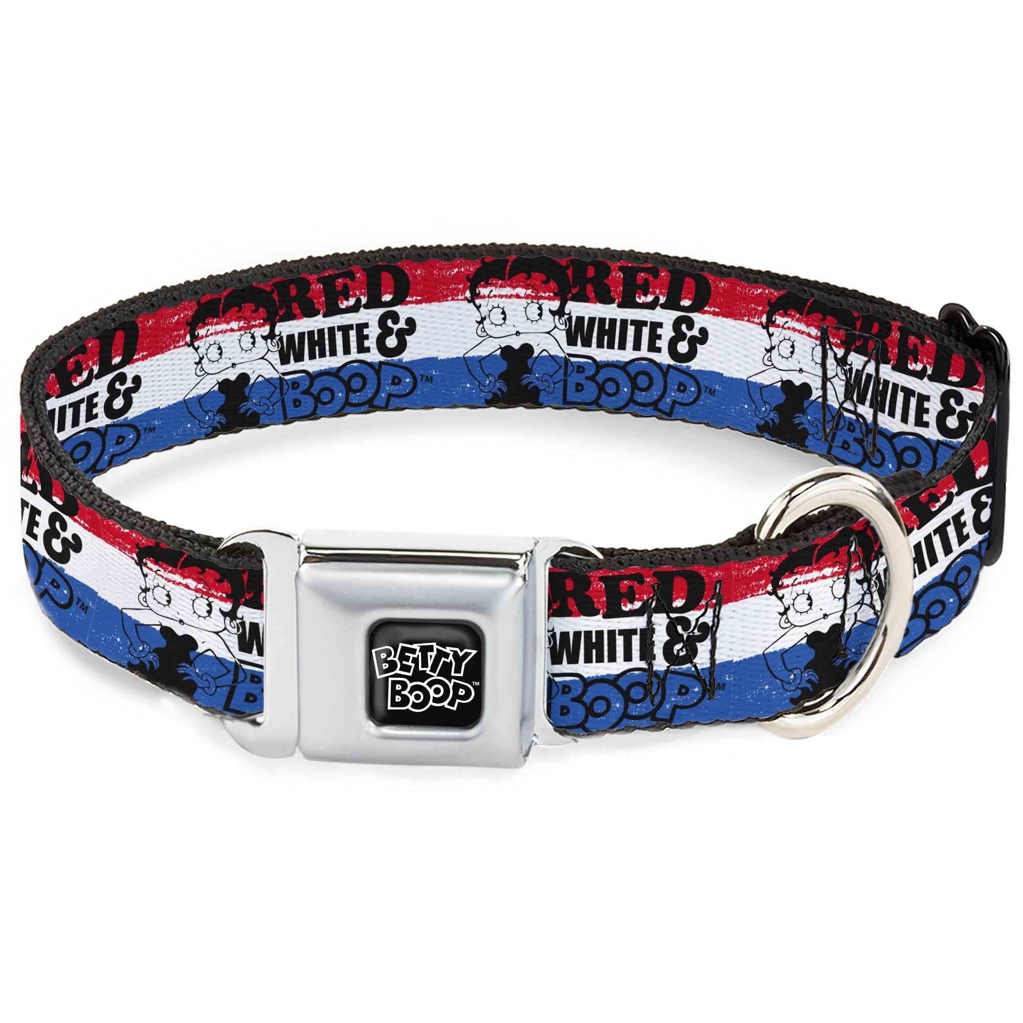 Buckle-Down Betty Boop Text Heart Logo Black/White & Red White & Boop Pose Americana Stripe Seatbelt Buckle Dog Collar
