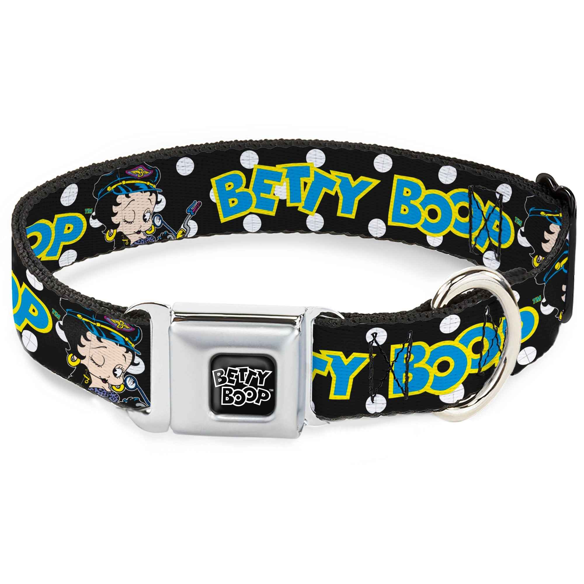 Buckle-Down Betty Boop Text Heart Logo Black/White & Biker Betty Winking and Text Polka Dot Seatbelt Buckle Dog Collar