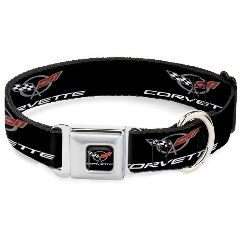 Buckle-Down Corvette C5 Logo Full Color Black/Gray/White/Red Seatbelt Buckle Dog Collar - Corvette C5 Logo Black/Gray/White/Red Repeat