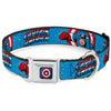 MARVEL COMICS Captain America Shield Full Color Navy Seatbelt Buckle Collar - CAPTAIN AMERICA w/Action Pose Weathered Blue