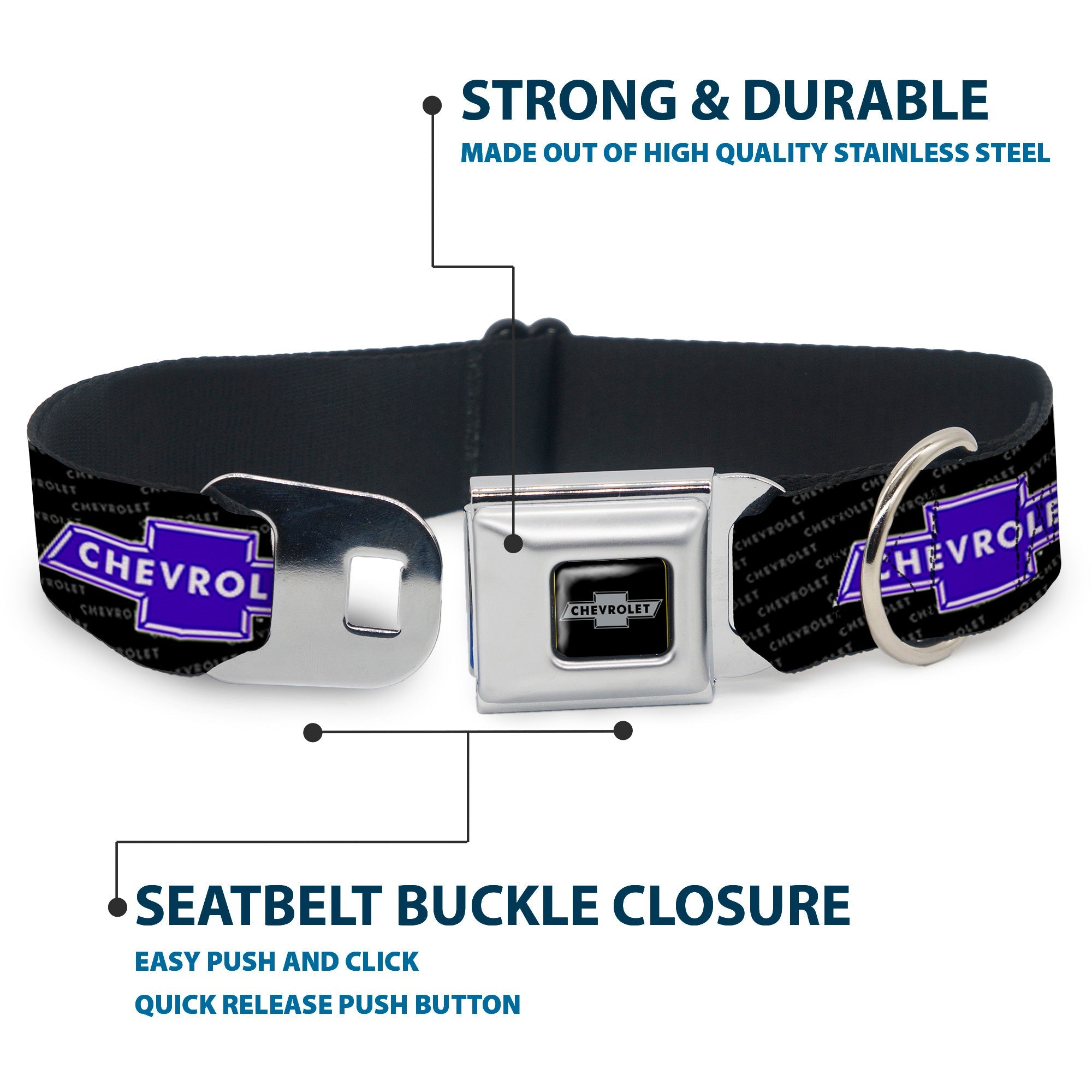 Chevy Bowtie Black Silver Seatbelt Buckle Collar - Chevy Bowtie REPEAT w/Text