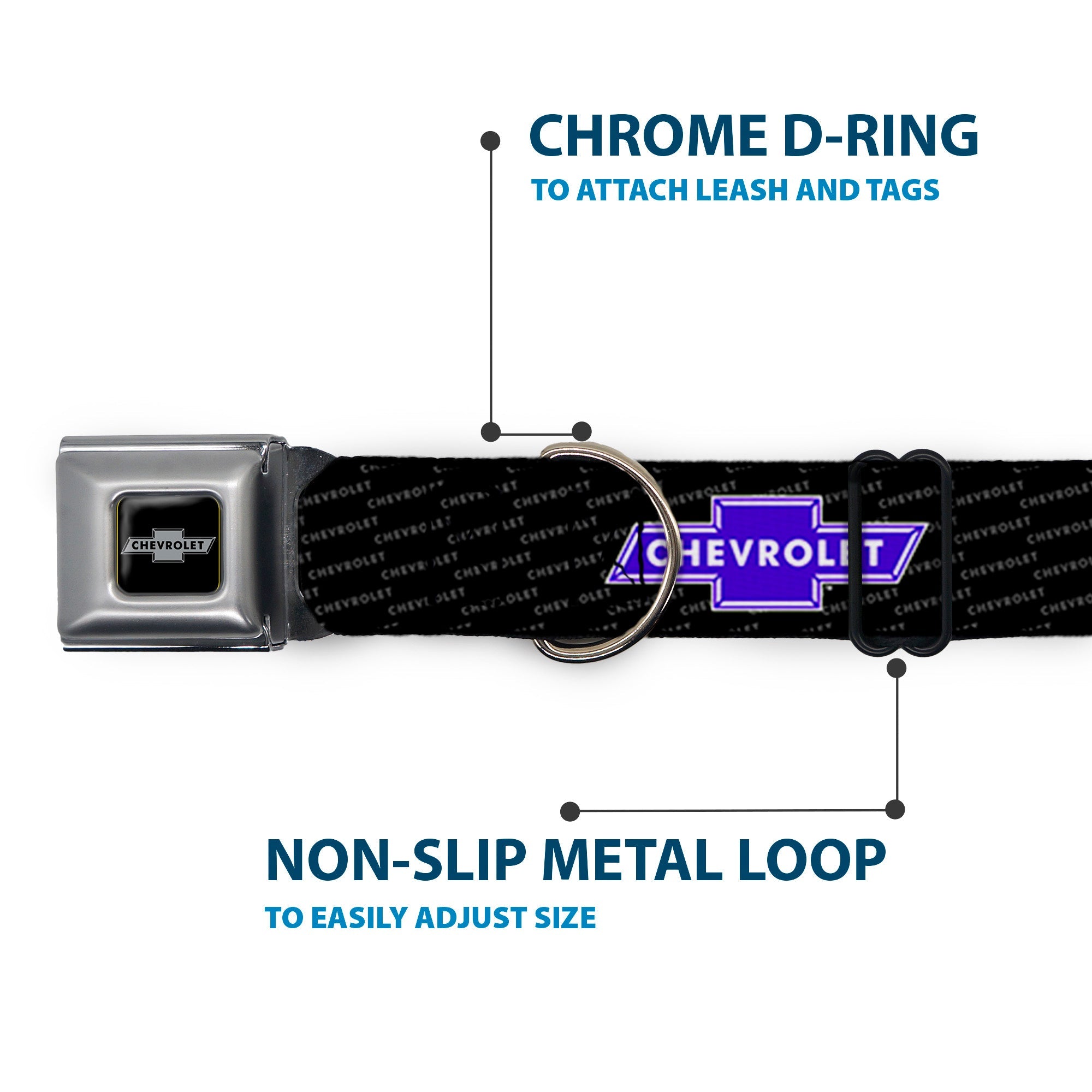 Chevy Bowtie Black Silver Seatbelt Buckle Collar - Chevy Bowtie REPEAT w/Text