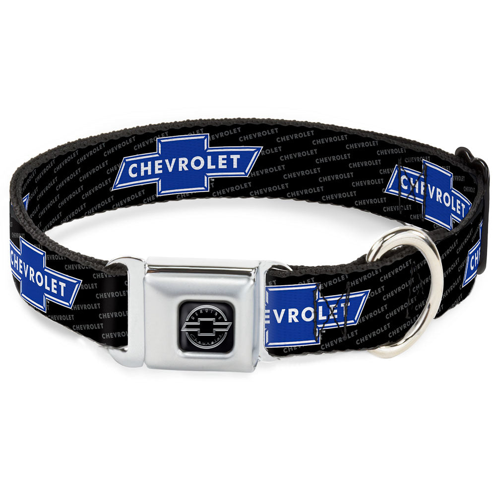 Chevy Bowtie Black Silver Seatbelt Buckle Collar - Chevy Bowtie REPEAT w/Text