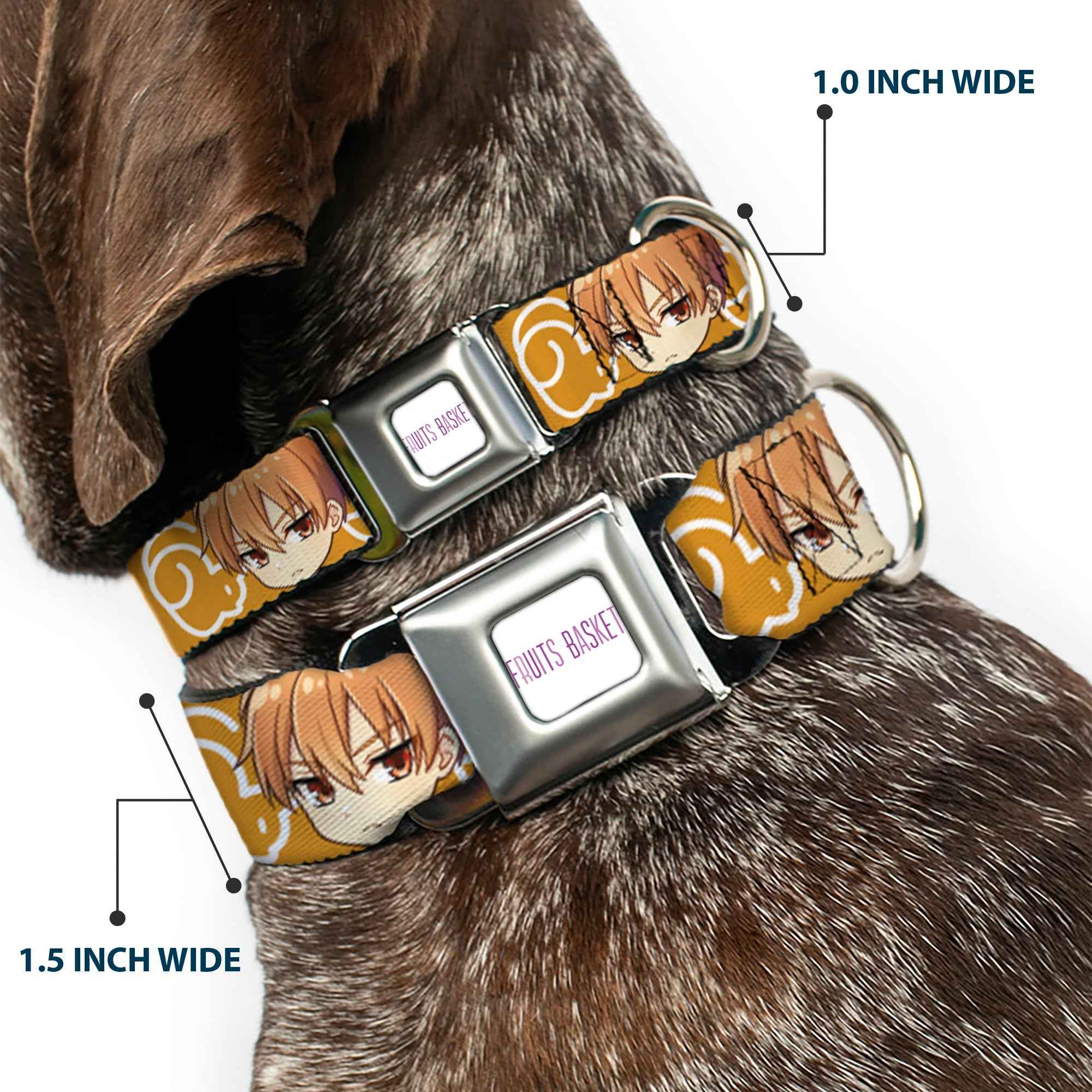 Buckle-Down Fruits Basket Title Logo White/Purple & Chibi Kyo Soma Face and Kimono Cat Icon Seatbelt Buckle Dog Collar