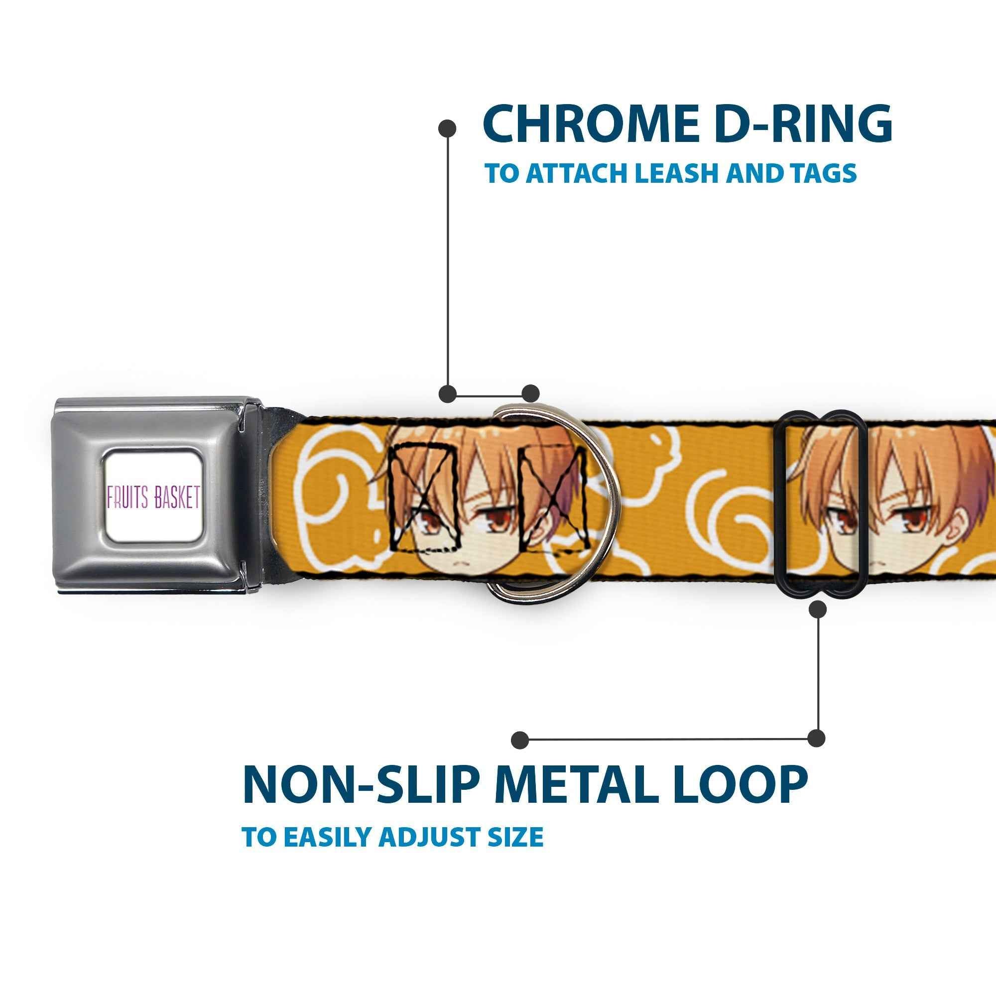 Buckle-Down Fruits Basket Title Logo White/Purple & Chibi Kyo Soma Face and Kimono Cat Icon Seatbelt Buckle Dog Collar