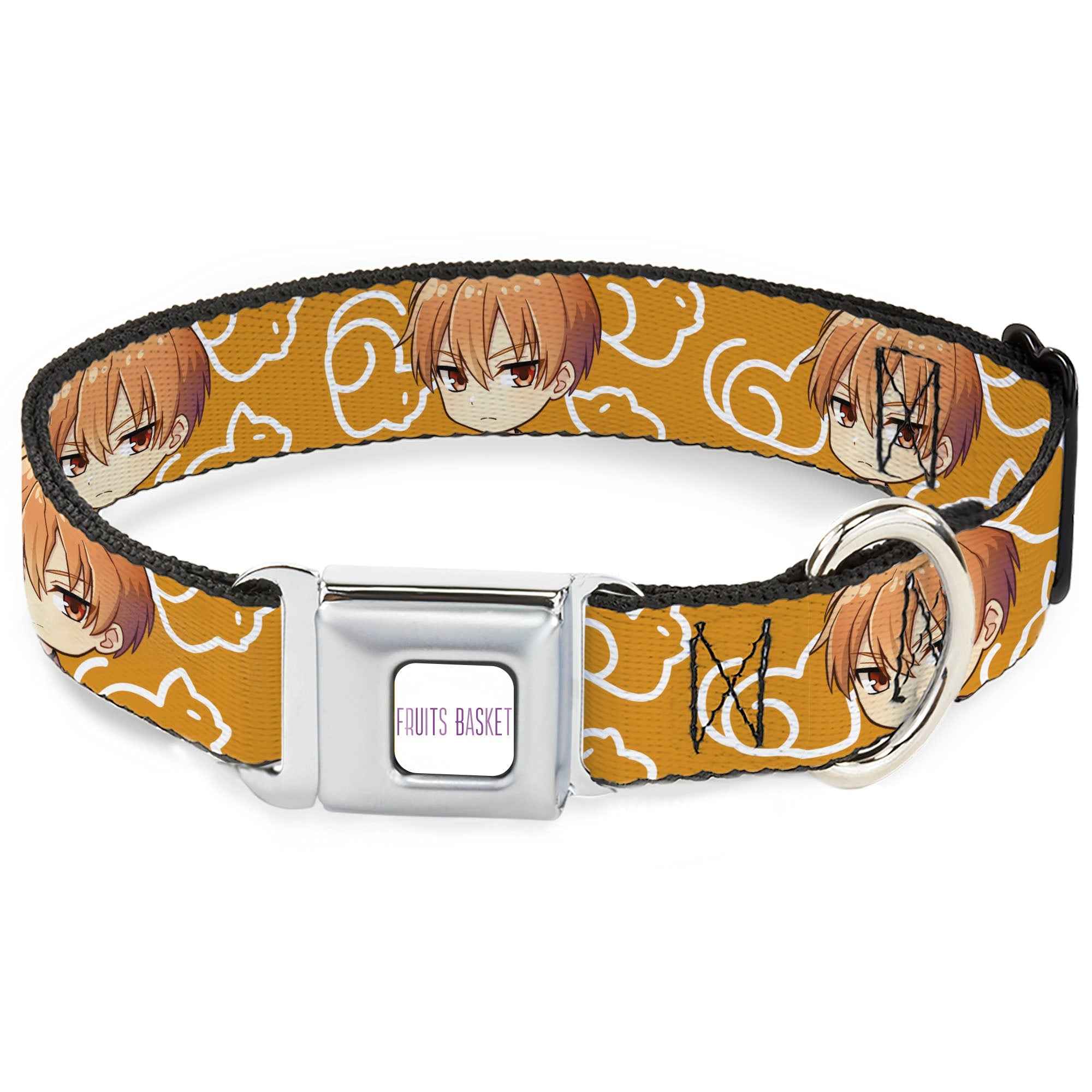 Buckle-Down Fruits Basket Title Logo White/Purple & Chibi Kyo Soma Face and Kimono Cat Icon Seatbelt Buckle Dog Collar
