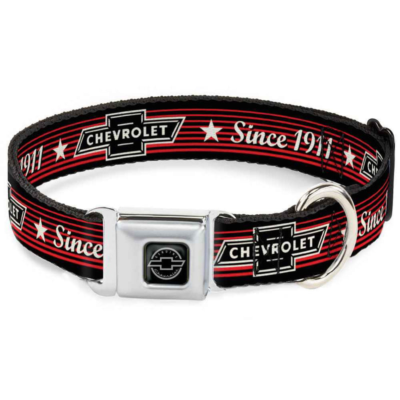 Buckle-Down Genuine Chevrolet Bowtie Black/Silver & Vintage Chevrolet Bowtie Since 1911/Stars Seatbelt Buckle Dog Collar