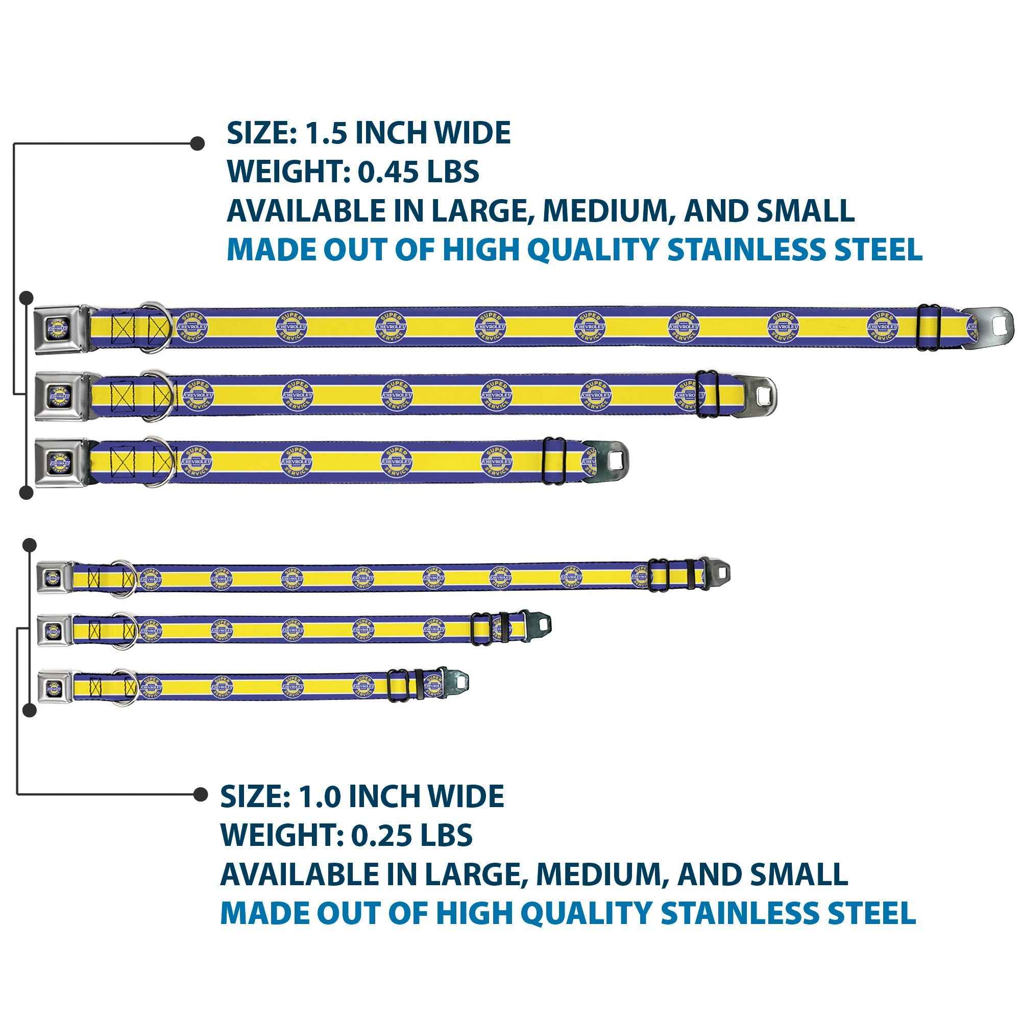 Buckle-Down Chevrolet Super Service Logo Black/Blue/Yellow/White & Logo/Stripe Blue/White/Yellow Seatbelt Buckle Dog Collar