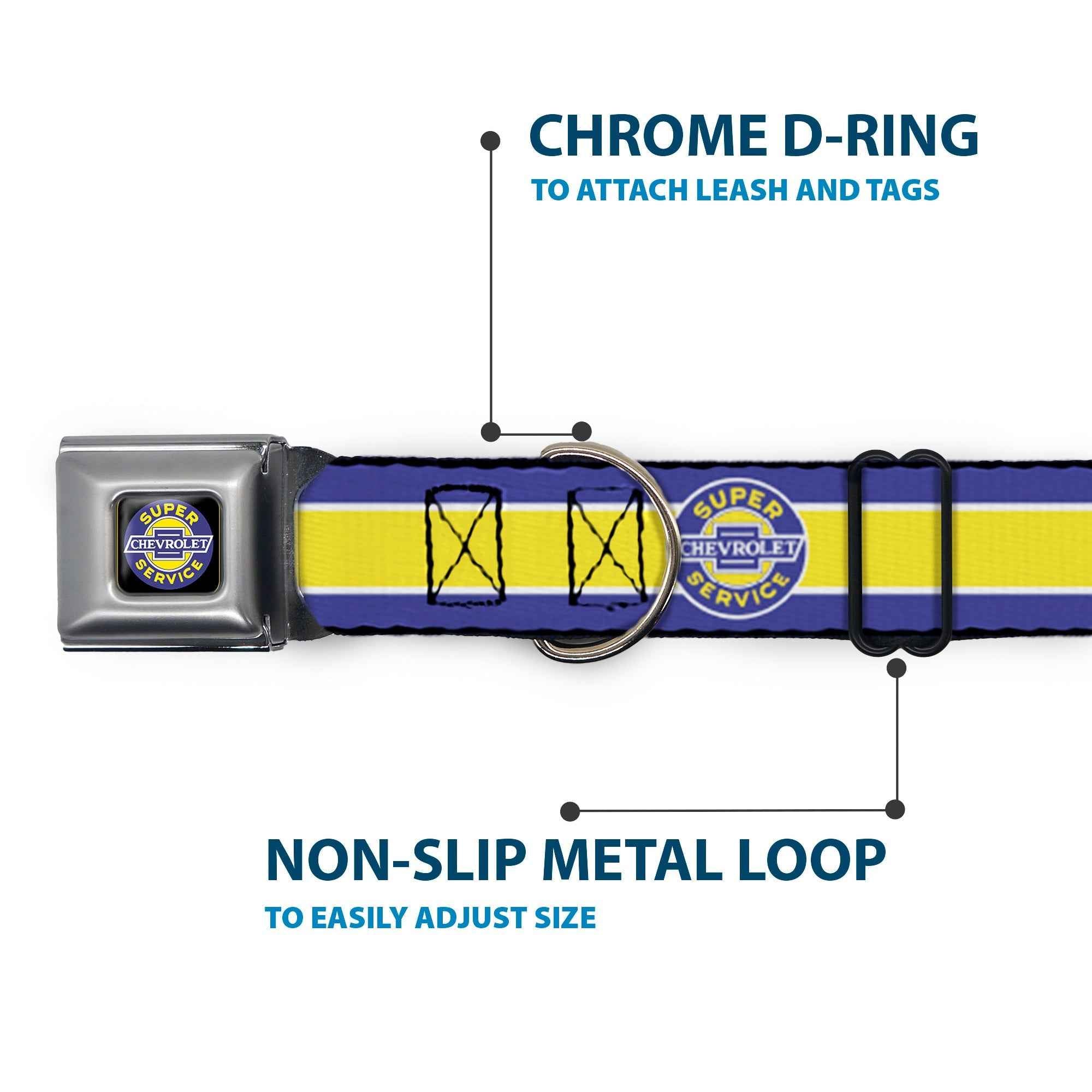 Buckle-Down Chevrolet Super Service Logo Black/Blue/Yellow/White & Logo/Stripe Blue/White/Yellow Seatbelt Buckle Dog Collar