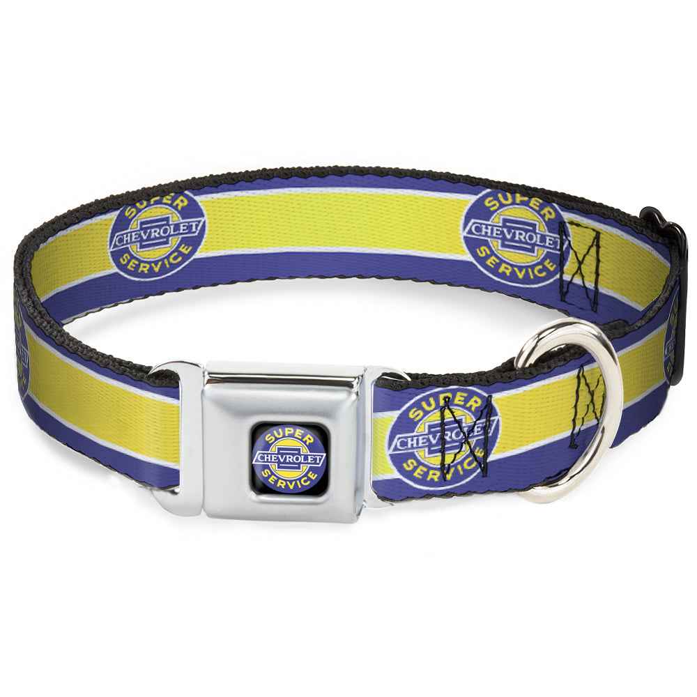 Buckle-Down Chevrolet Super Service Logo Black/Blue/Yellow/White & Logo/Stripe Blue/White/Yellow Seatbelt Buckle Dog Collar