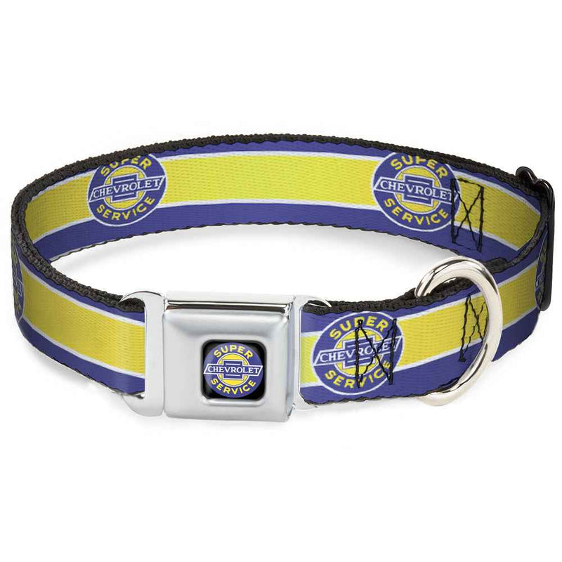 Buckle-Down Chevrolet Super Service Logo Black/Blue/Yellow/White & Logo/Stripe Blue/White/Yellow Seatbelt Buckle Dog Collar
