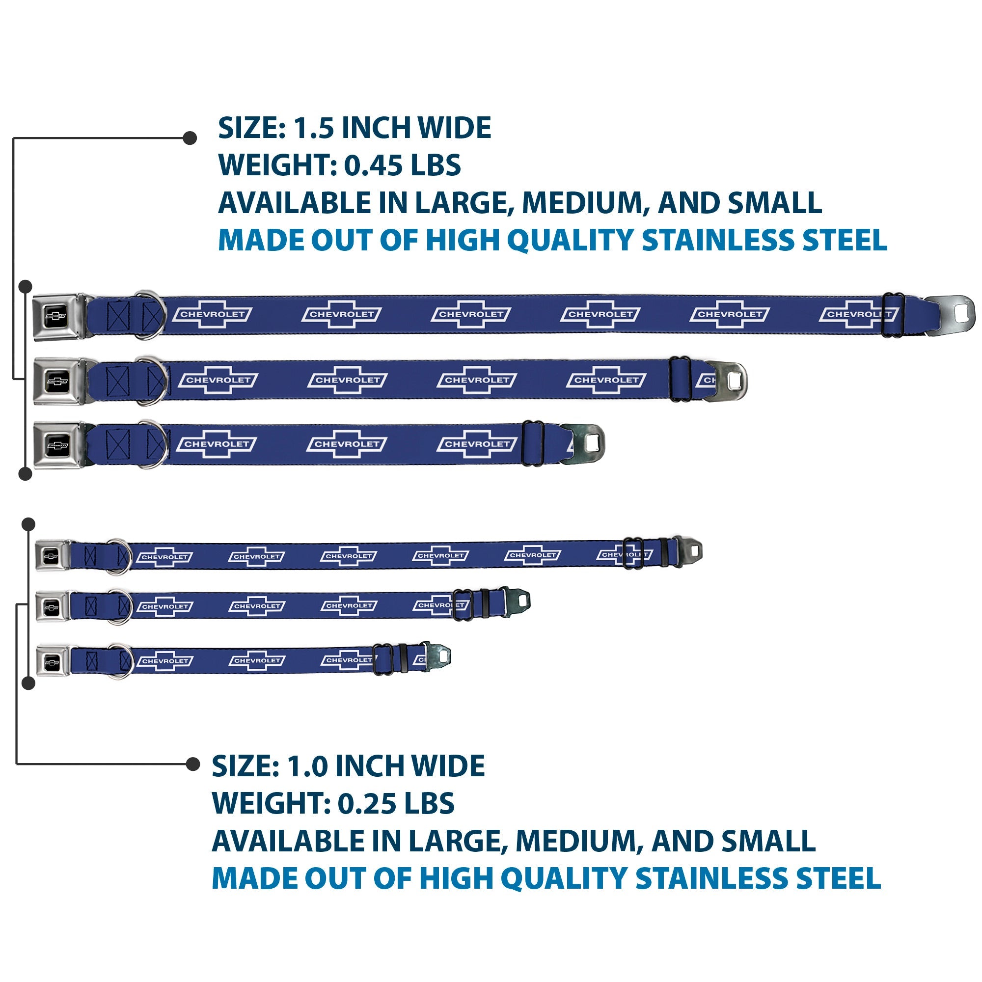 Buckle-Down 1965 Chevrolet Bowtie Full Color Black/White Seatbelt Buckle Dog Collar - 1965 Chevrolet Bowtie Blue/White