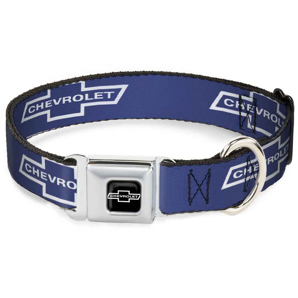 Buckle-Down 1965 Chevrolet Bowtie Full Color Black/White Seatbelt Buckle Dog Collar - 1965 Chevrolet Bowtie Blue/White