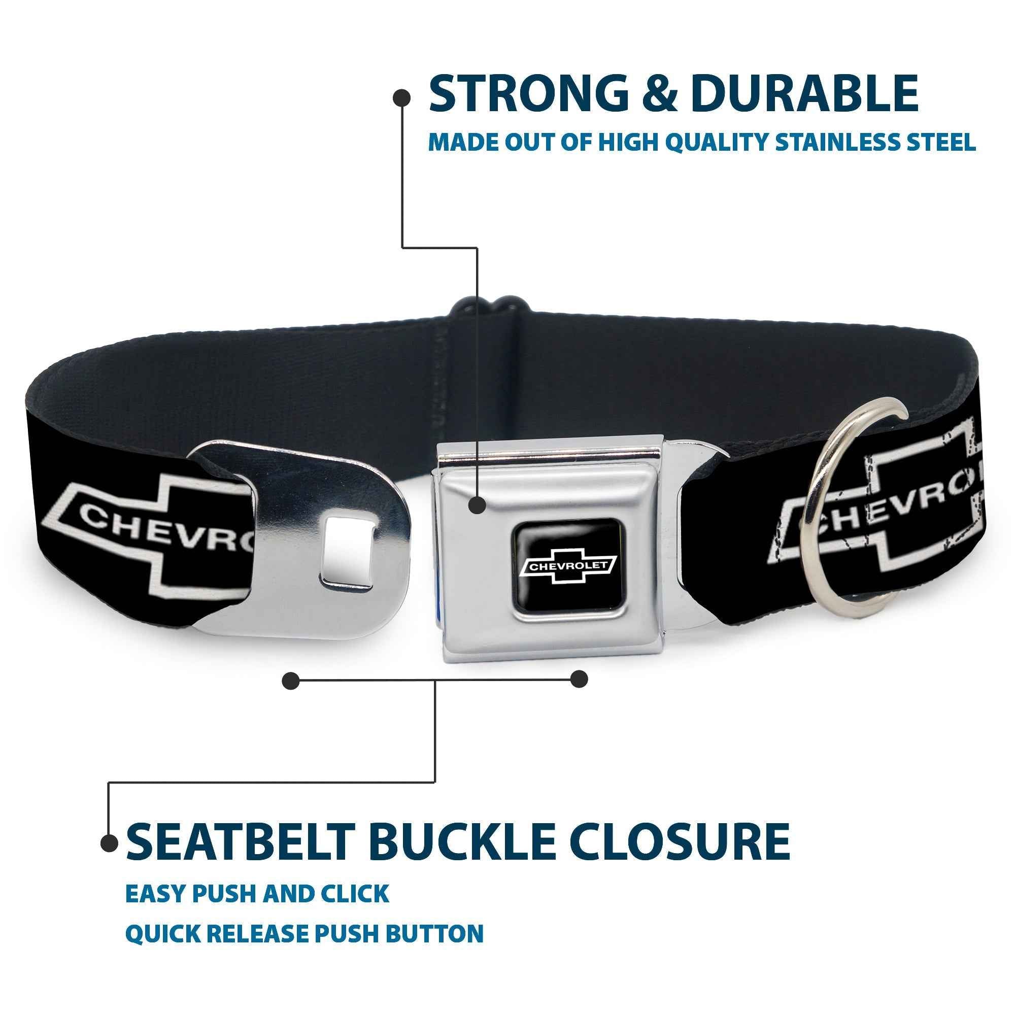 Buckle-Down 1965 Chevrolet Bowtie Full Color Black/White Seatbelt Buckle Dog Collar - 1965 Chevrolet Bowtie Black/White