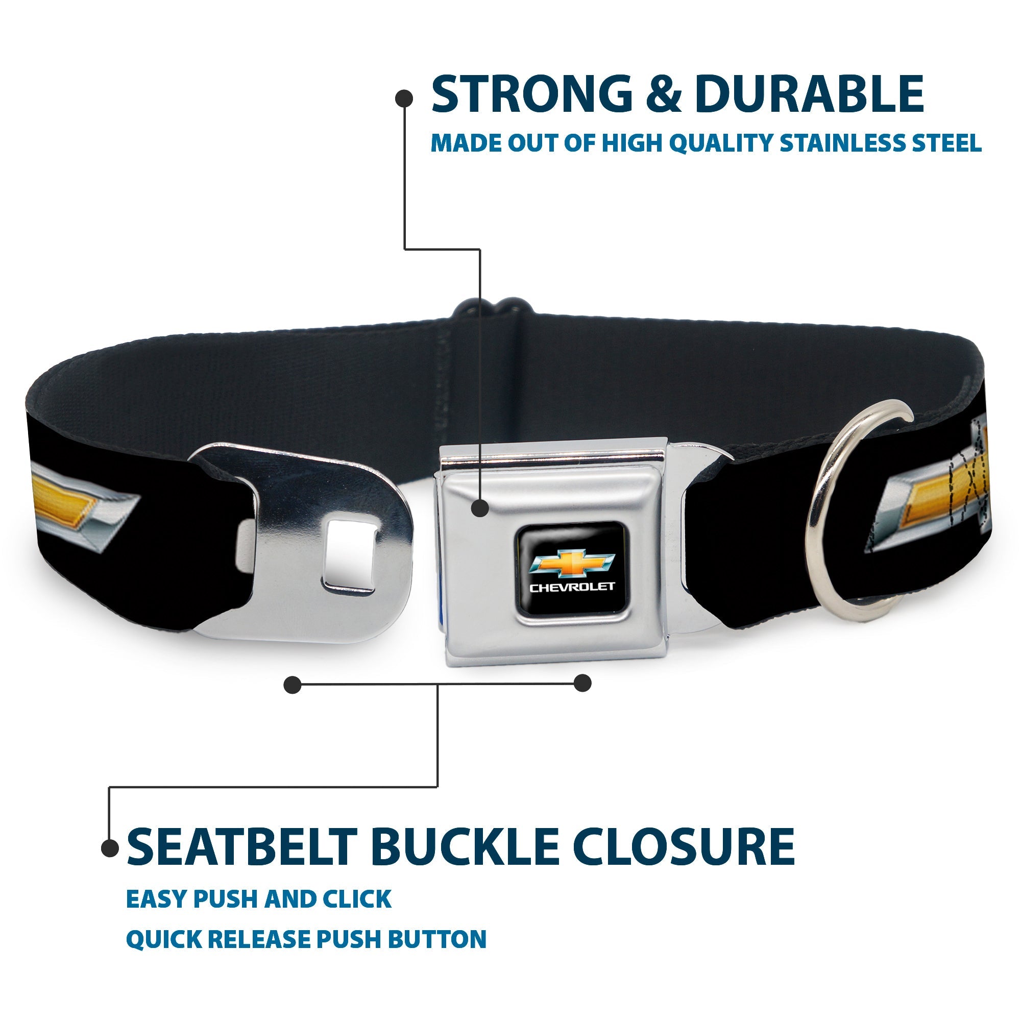 Chevy Bowtie Full Color Black Gold Seatbelt Buckle Collar - Chevy Bowtie Black/Gold Logo REPEAT